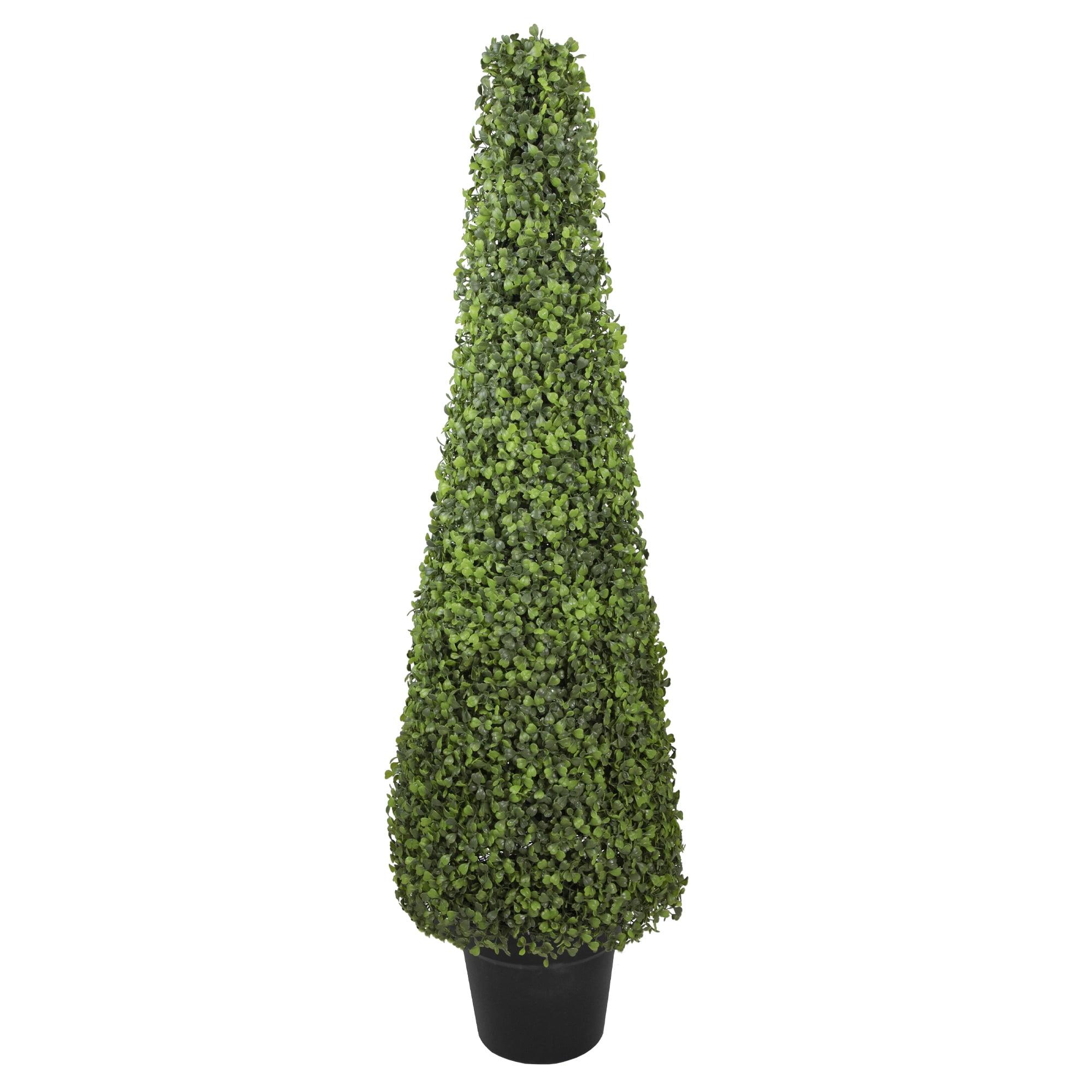 45" Two-Tone Green Triangular Boxwood Topiary in Black Pot