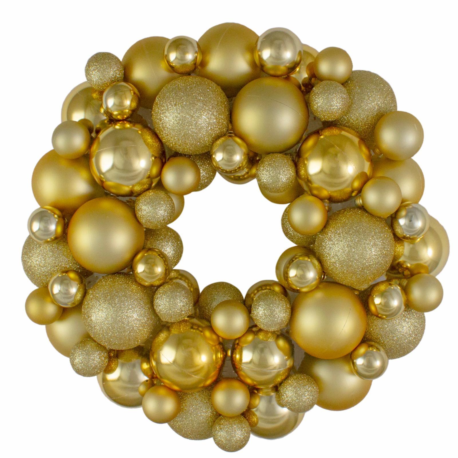 Northlight 3-Finish Shatterproof Ball Christmas Wreath - 13" - Red and White - Unlit