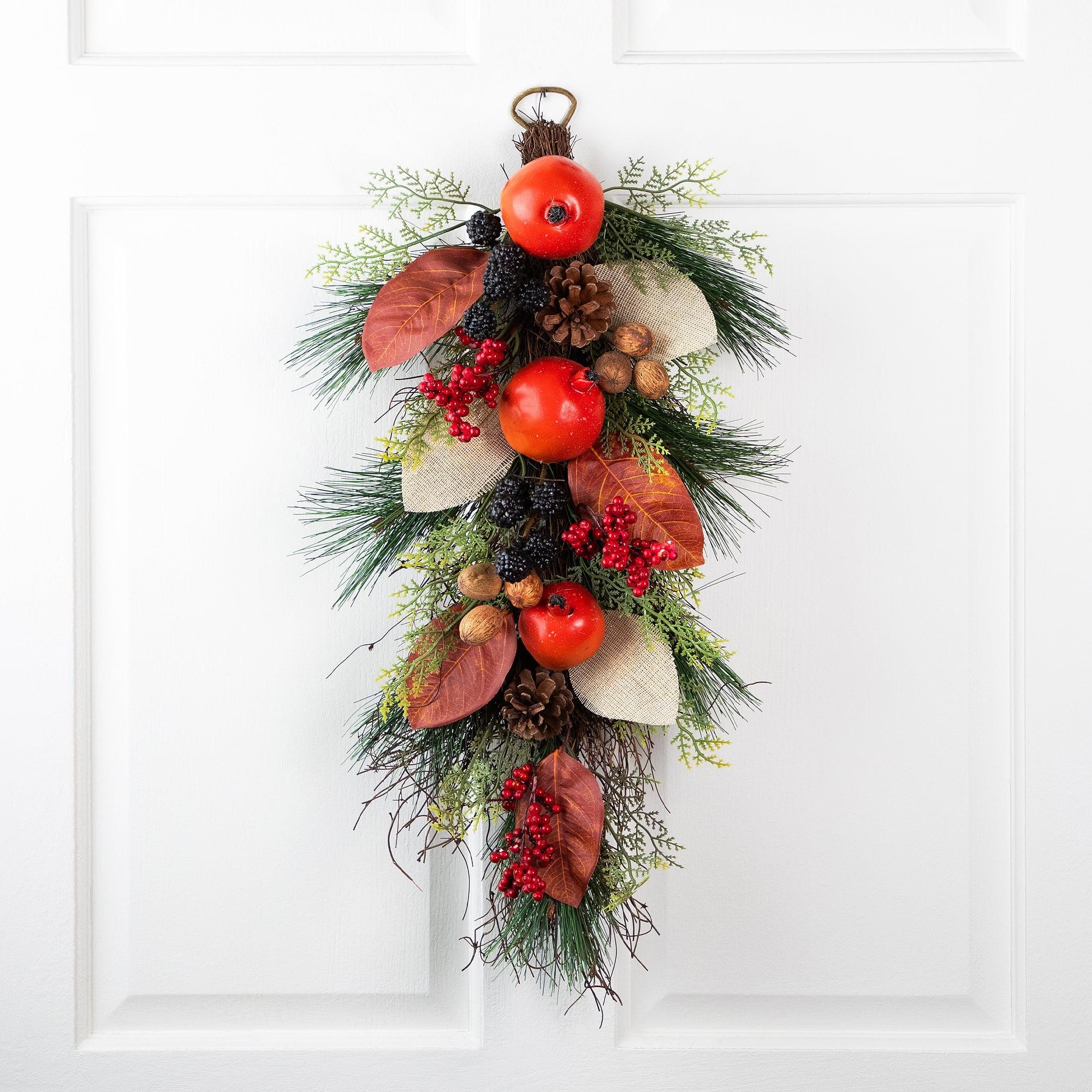 Northlight Seasonal 30" Autumn Harvest Mixed Berry and Pine Needle Artificial Teardrop Swag - Unlit