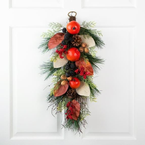 Northlight Seasonal 30" Autumn Harvest Mixed Berry and Pine Needle Artificial Teardrop Swag - Unlit