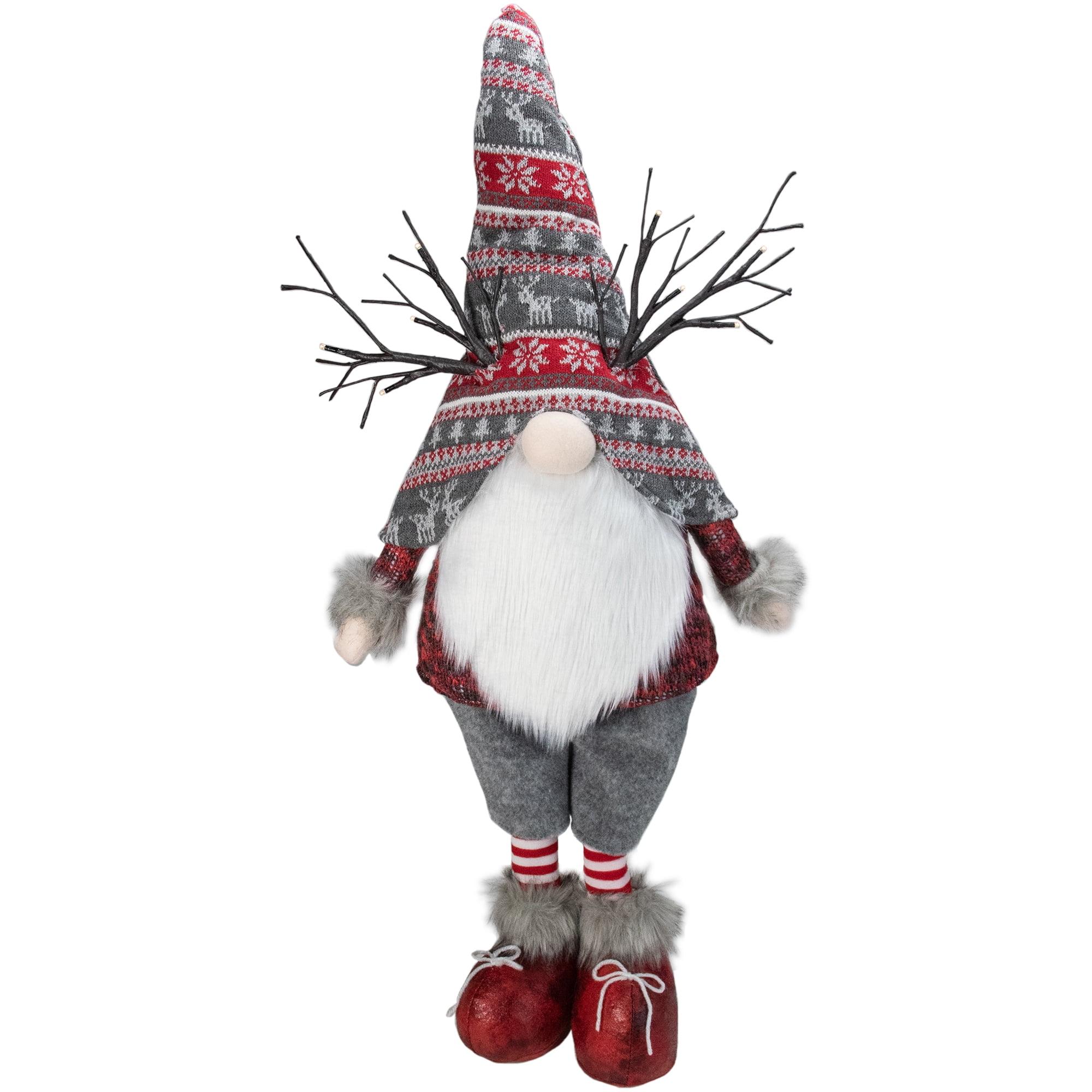 30" Red and Gray Nordic Hat LED Christmas Gnome Figurine