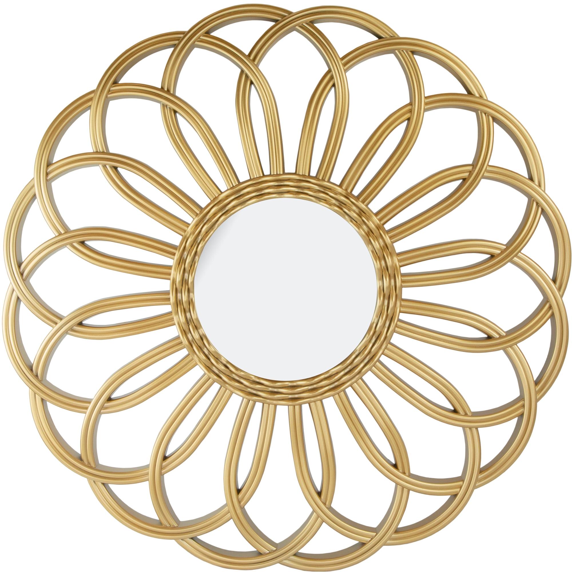 Bohemian Rattan Sunflower 30" Round Wall Mirror