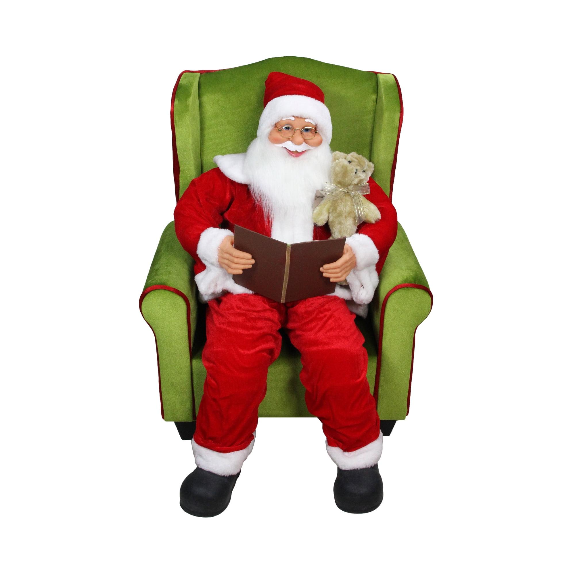 32" Santa Claus in Green Armchair with Teddy Bear