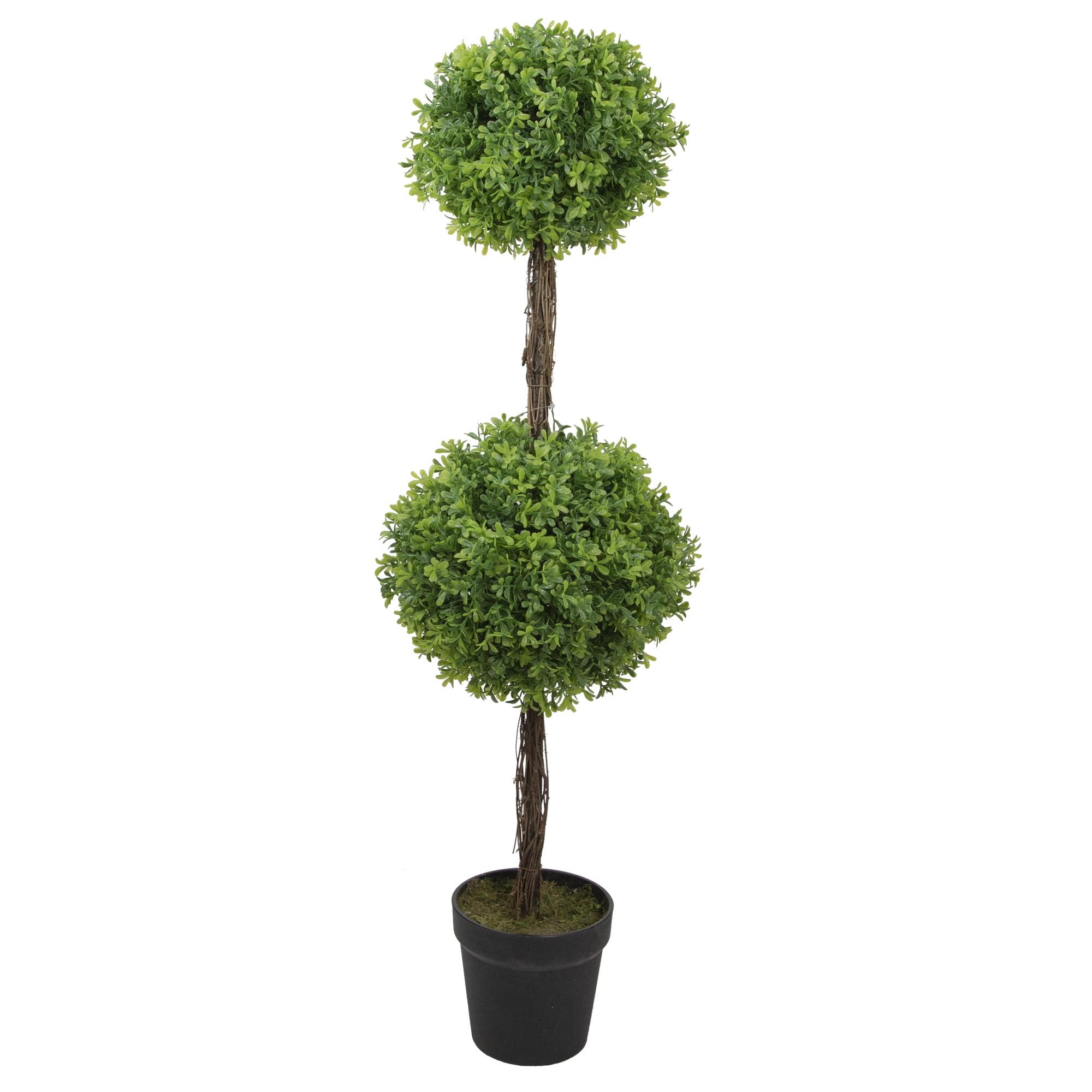 36" Green Plastic Boxwood Topiary Potted Plant