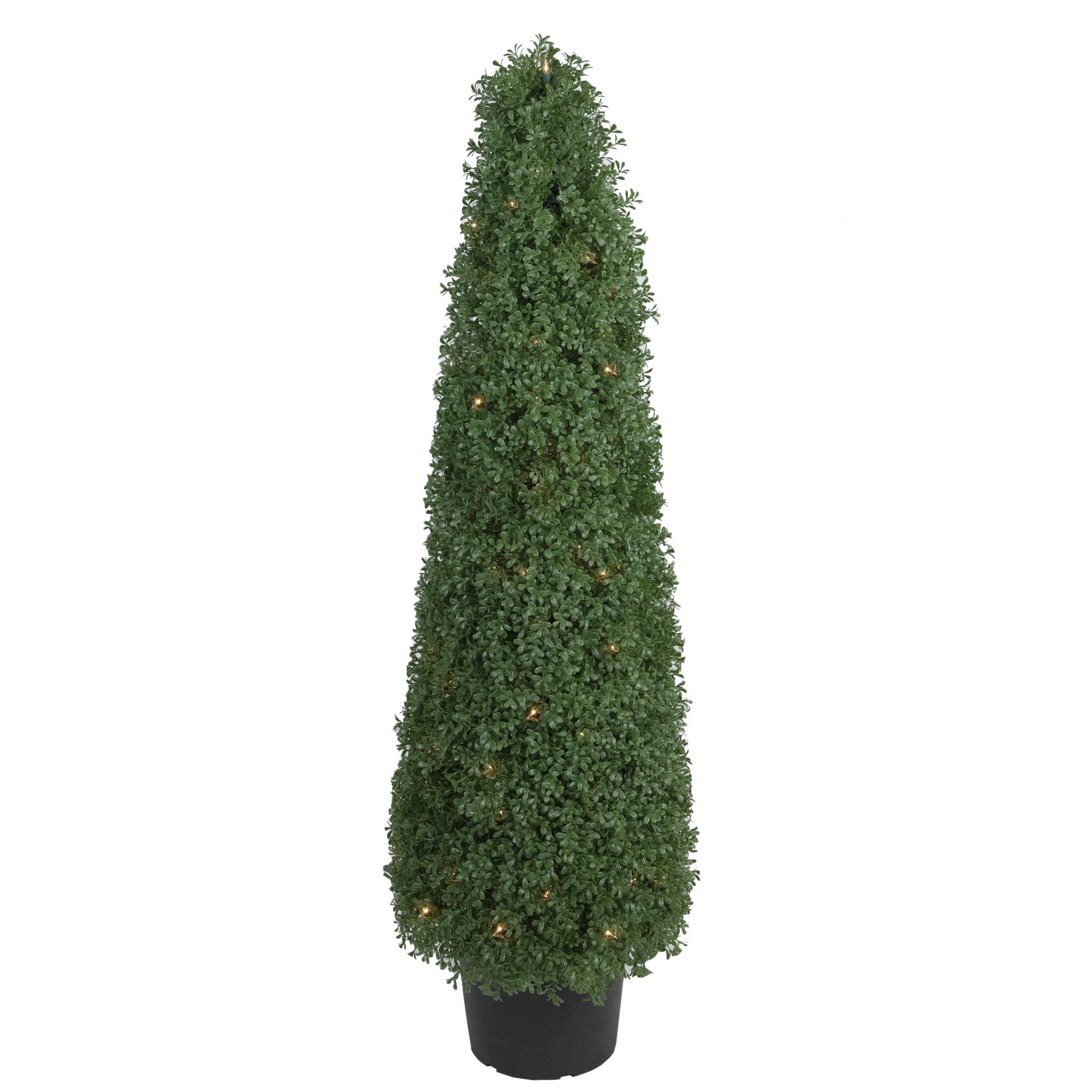 4' Pre-Lit Artificial Boxwood Cone Topiary Tree with Round Pot Clear Lights