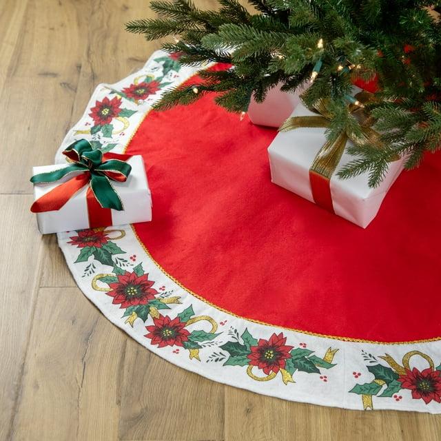 Northlight 48" Red and White Poinsettia Christmas Tree Skirt