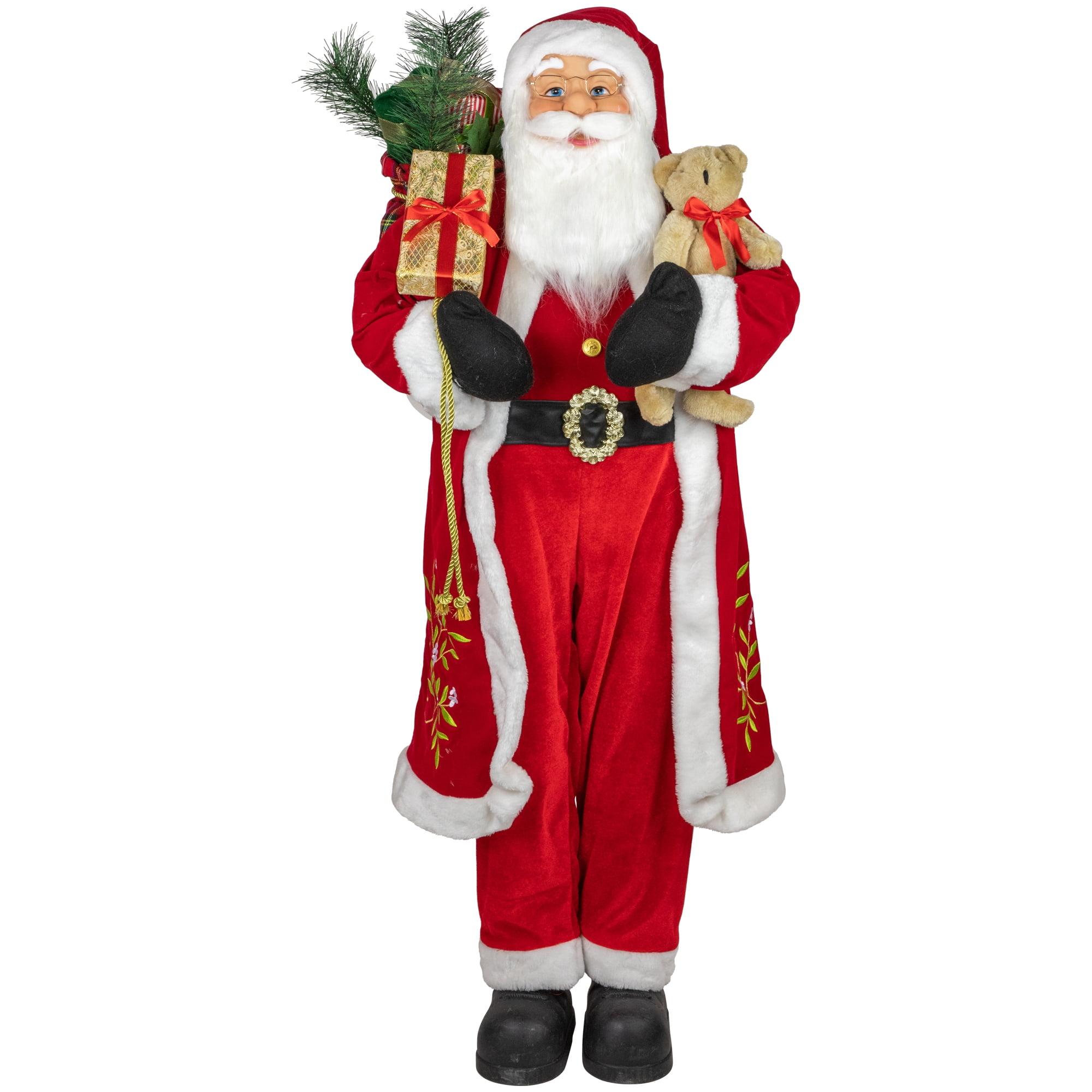 48" Red and White Santa Claus Figurine with Teddy Bear and Gift Sack