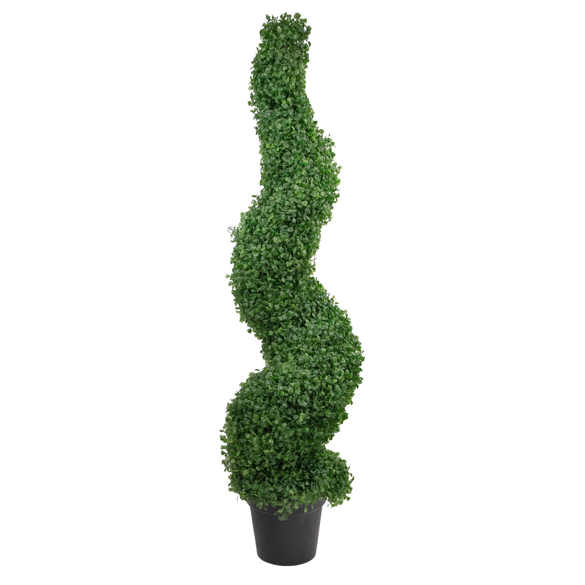 48'' Two-Tone Green Spiral Boxwood Topiary in Black Pot