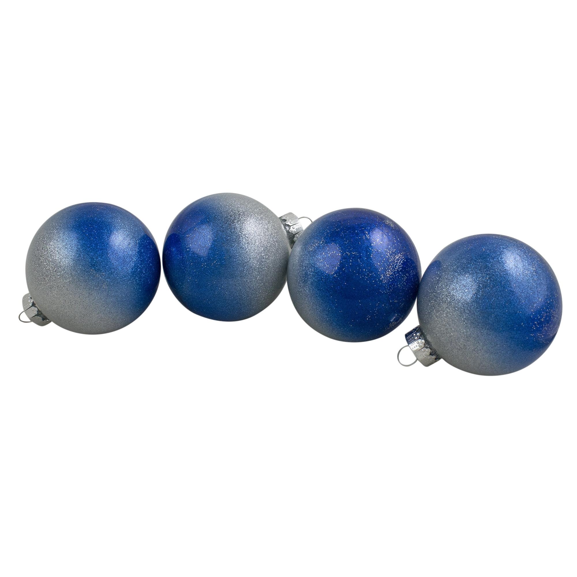 4ct Blue and Silver Glittered Glass Christmas Ornament Ball Set 2.75" (70mm) (Set of 4)