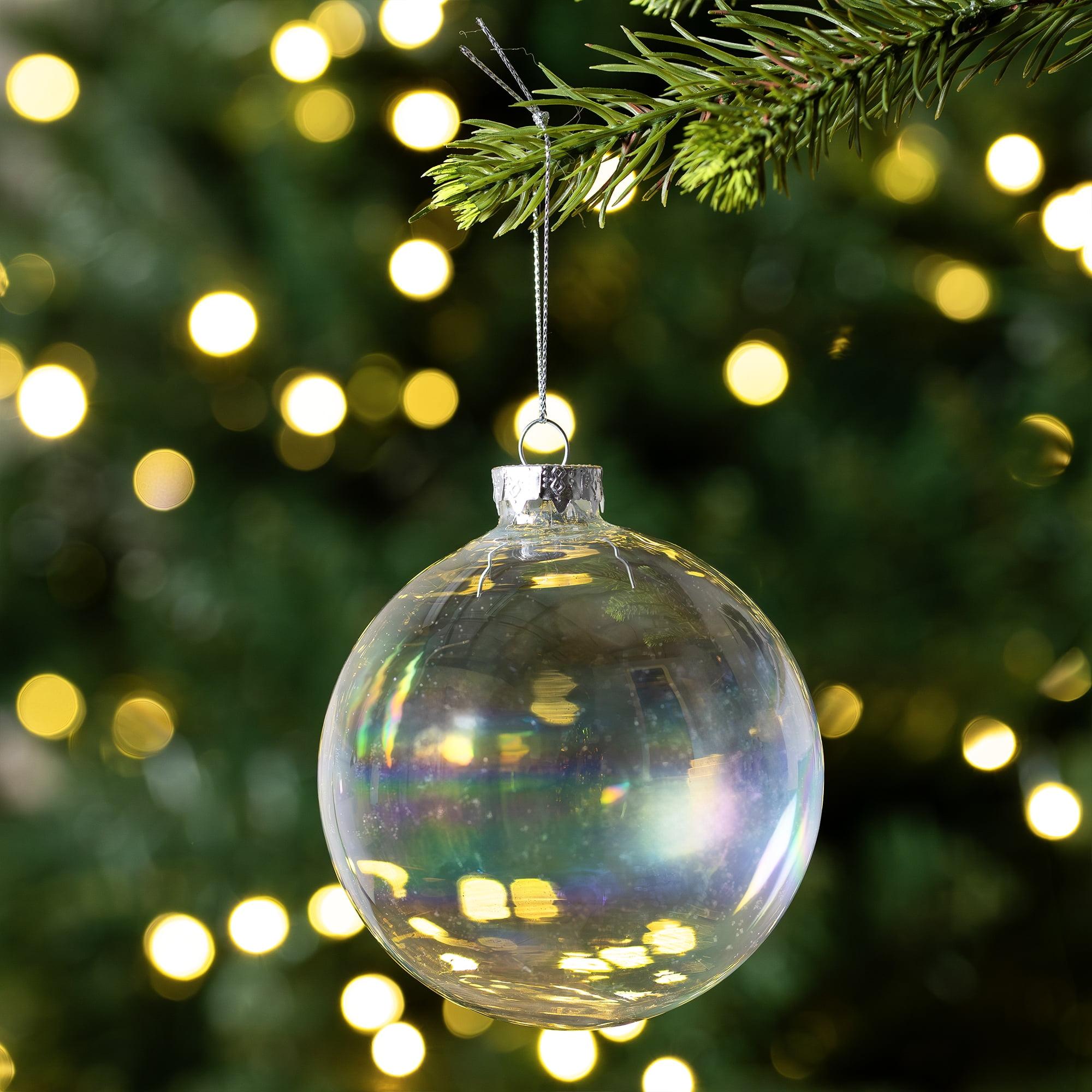 Clear Iridescent Glass Christmas Ball Ornament Set of 4