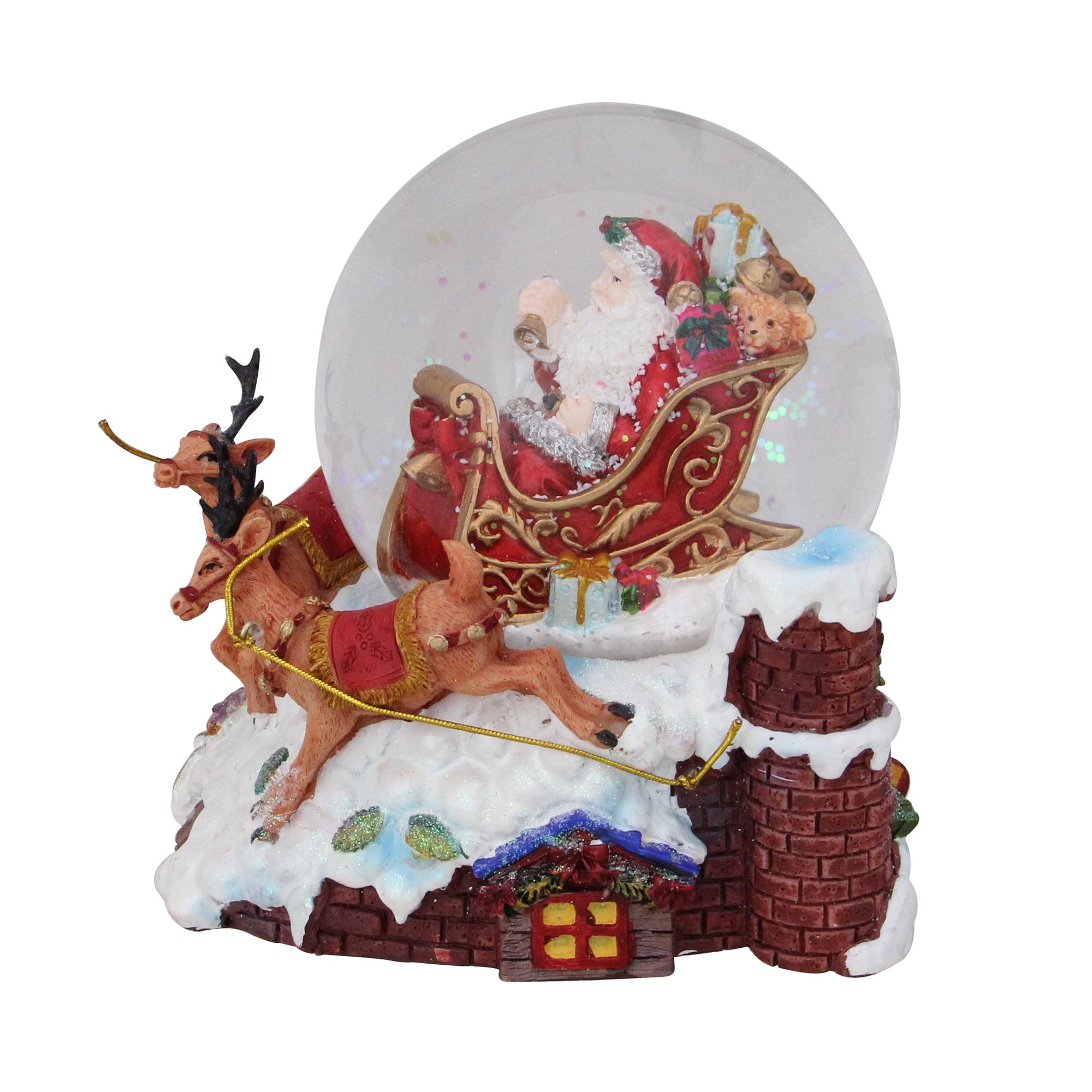 5.5" Santa on His Sleigh with Reindeer Musical Christmas Snow Globe