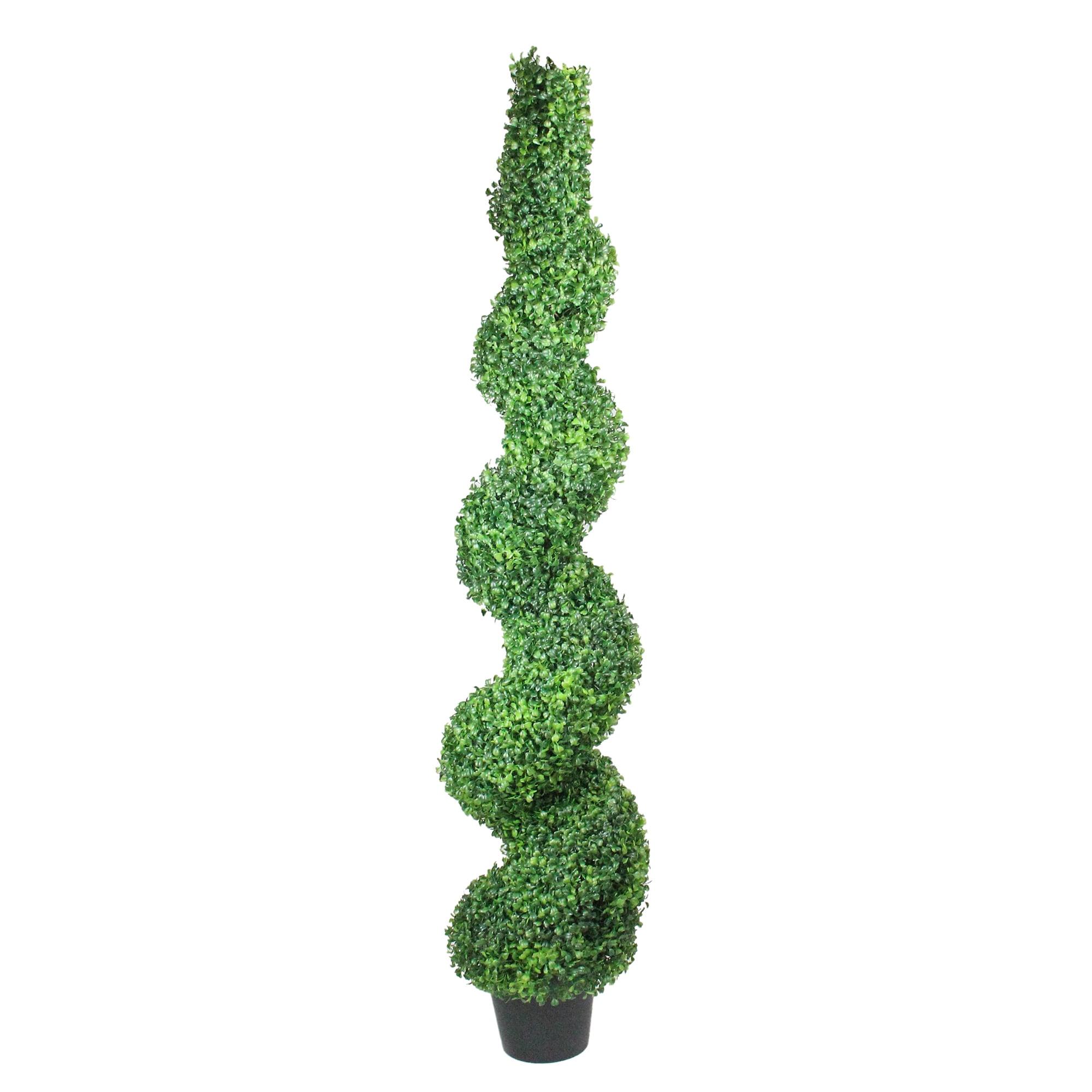 Northlight 5' Potted Two Toned Artificial Spiral Boxwood Garden Topiary