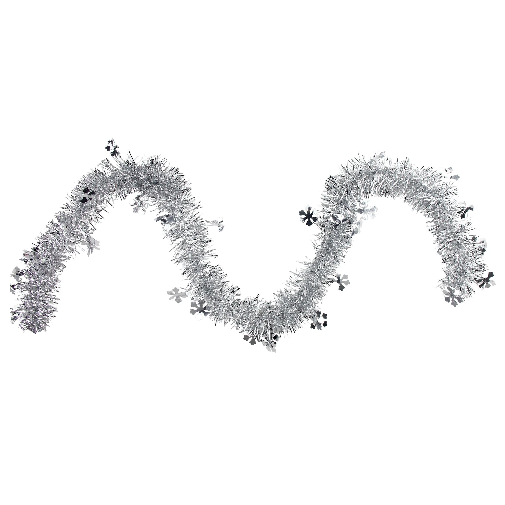 50' Silver Tinsel Christmas Garland with Snowflakes