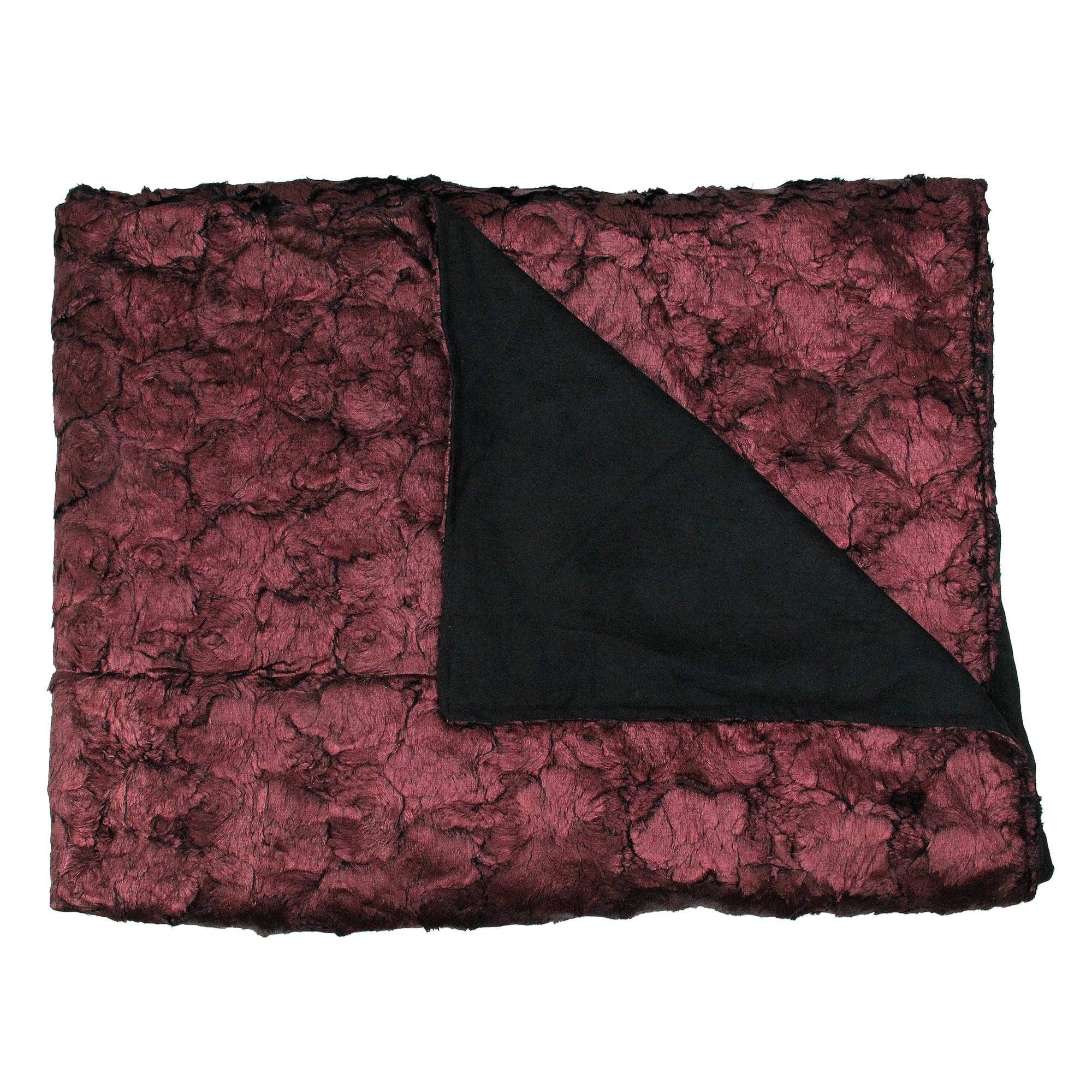 Vintage Romance 60" x 50" Burgundy Velvety Faux Fur Throw Blanket