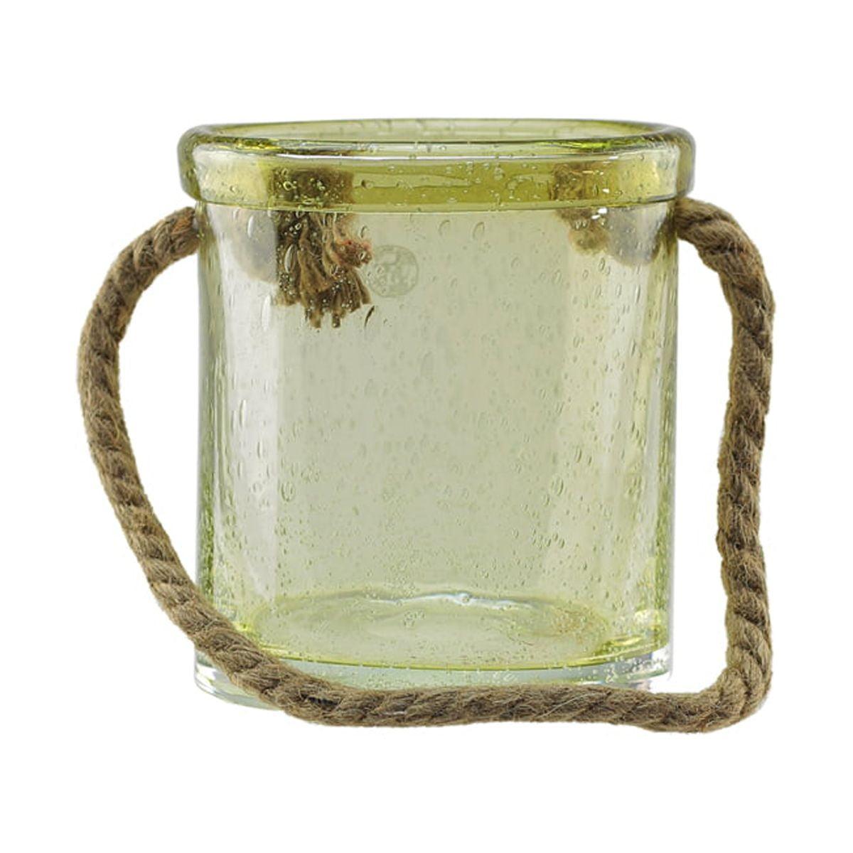 Lemonade Yellow Bubble Glass Hurricane with Jute Handle 6.5"