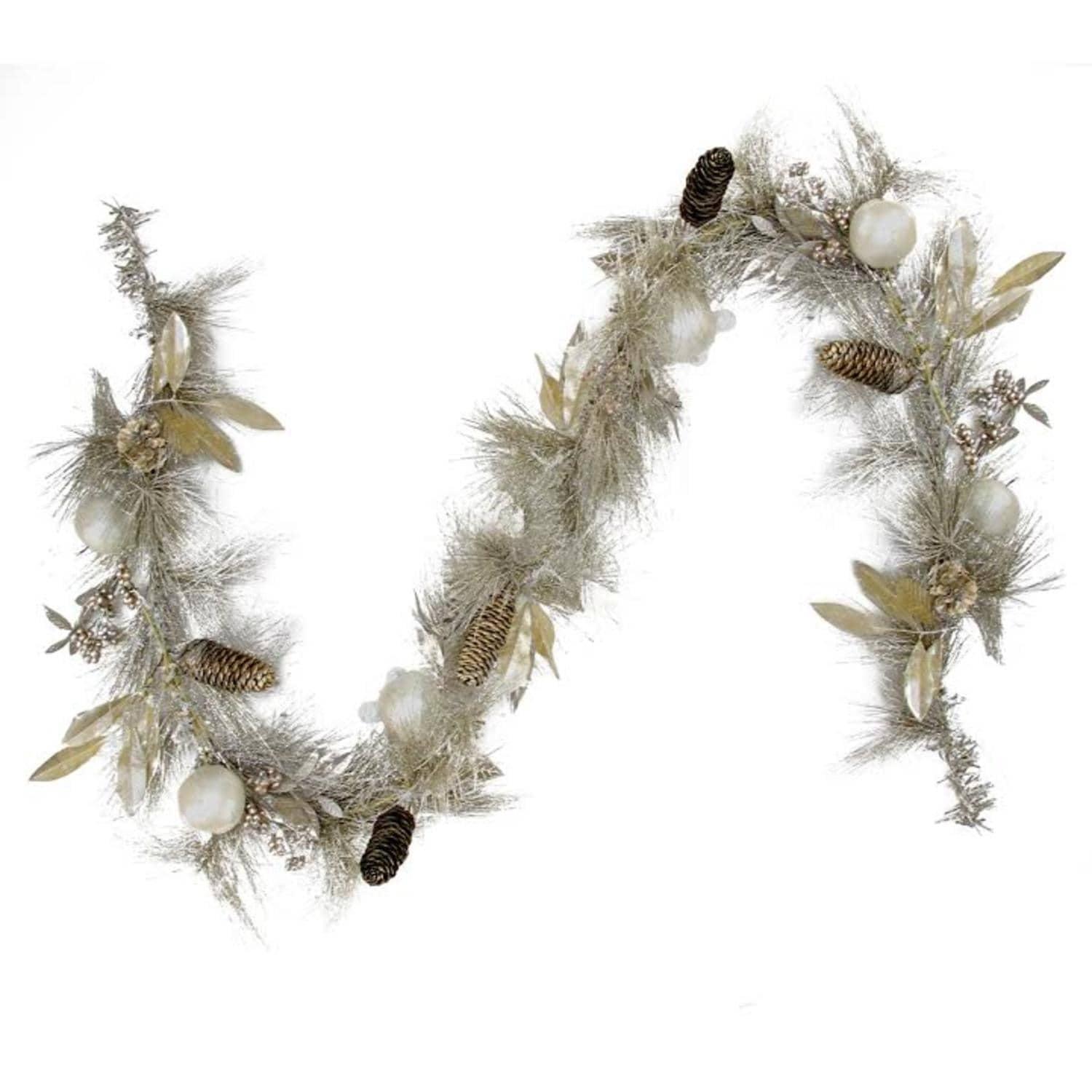 Northlight Glitter Pine Needle and Apple Pine Cone Artificial Christmas Garland - 6' x 9" - Unlit