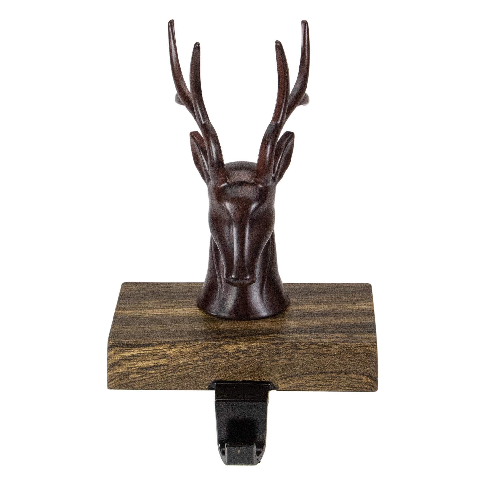 7.5" Brown Marbled Deer Head Stocking Holder with Wood Base