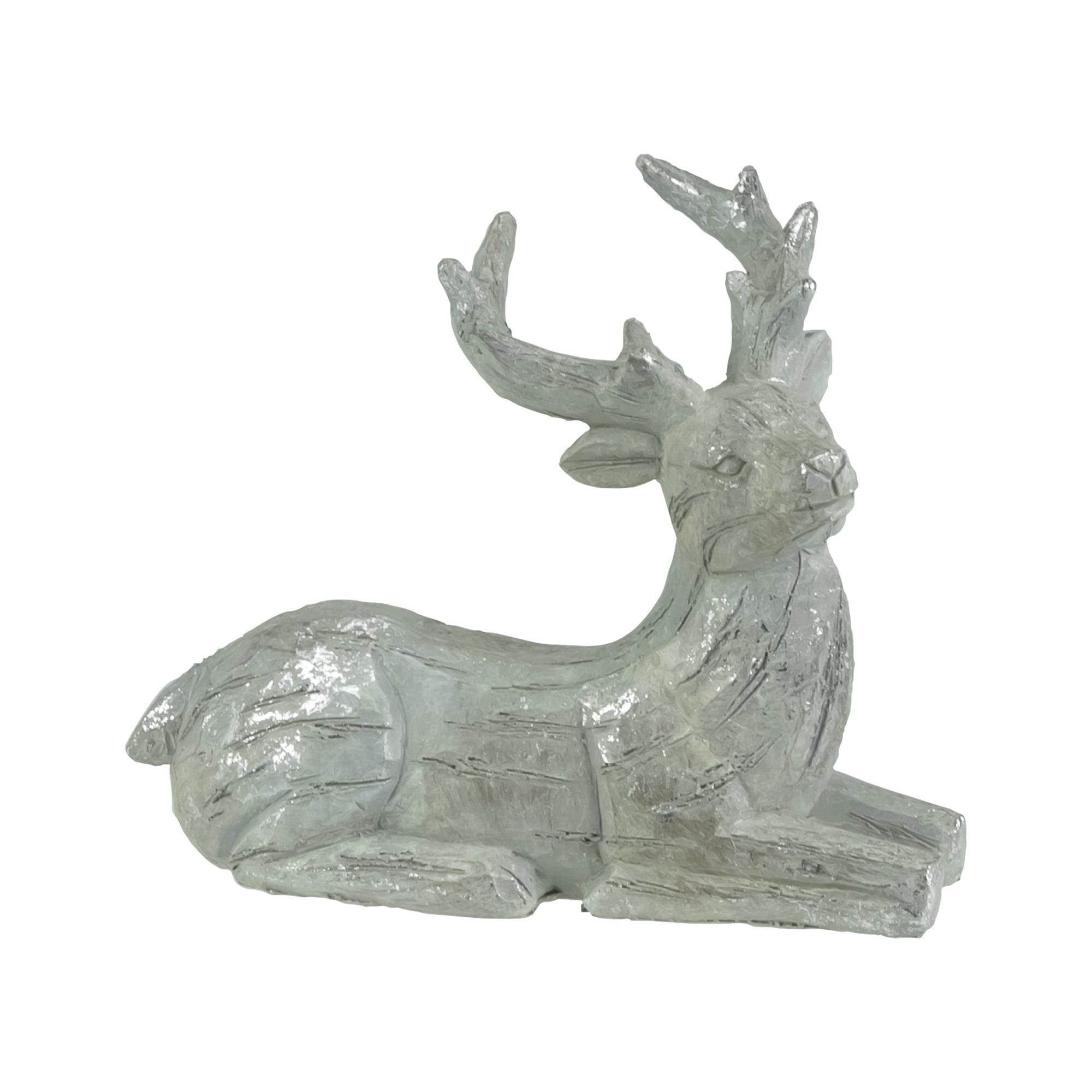 7.5" Gray and Silver Faux Wood Grain Sitting Deer Christmas Figure