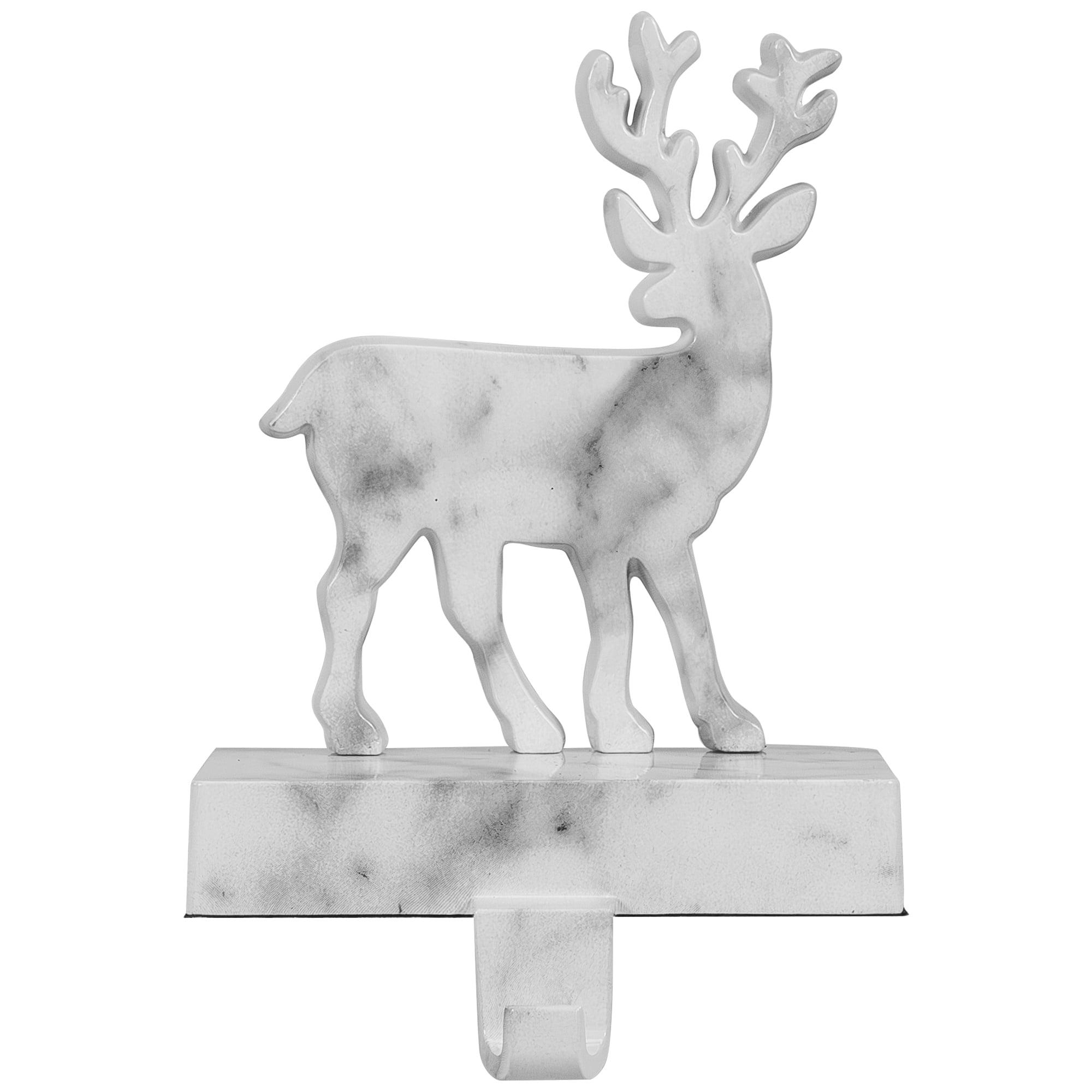 7.5" White and Black Faux Marble Deer Stocking Holder