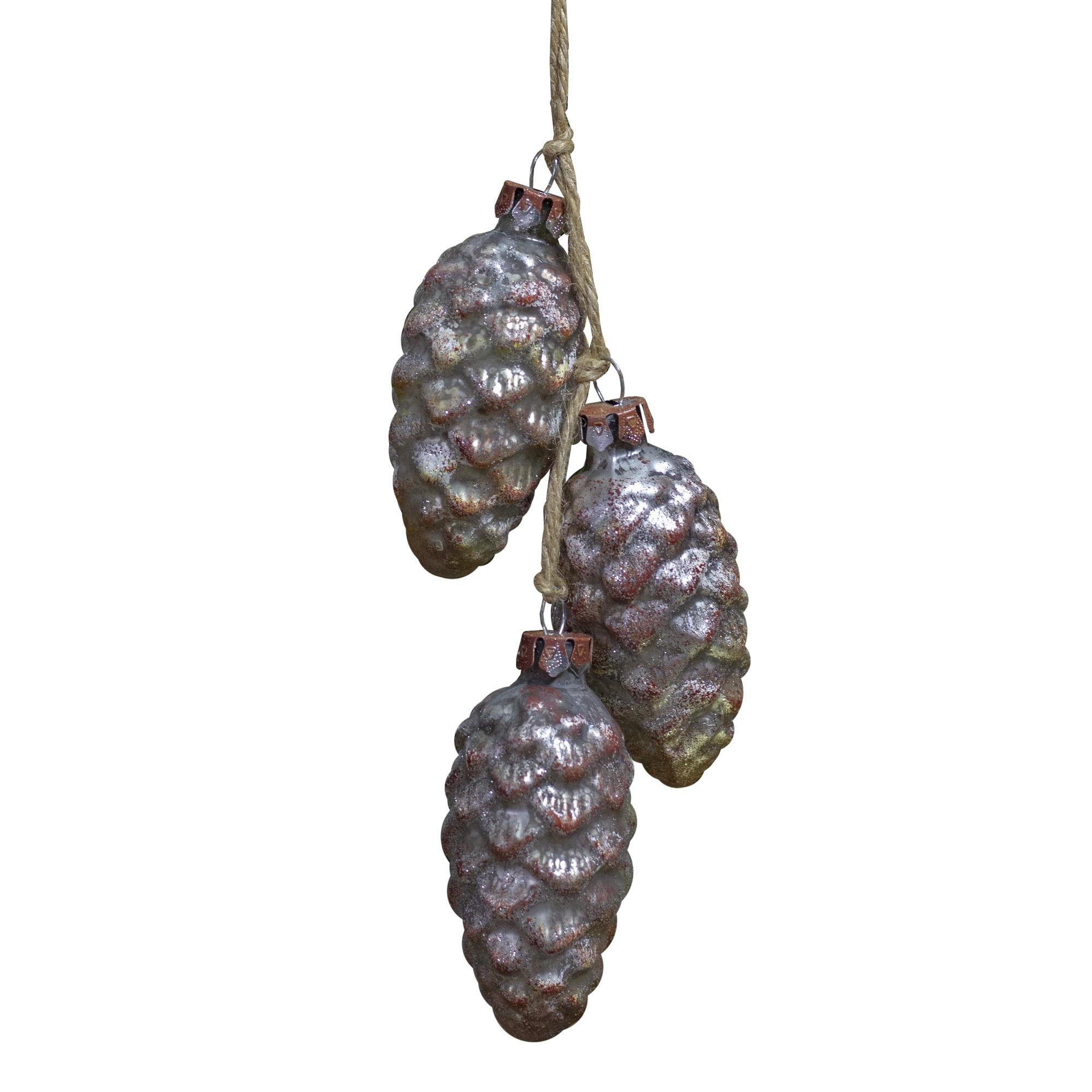 Rust and Silver Mercury Glass Pine Cone Christmas Ornament