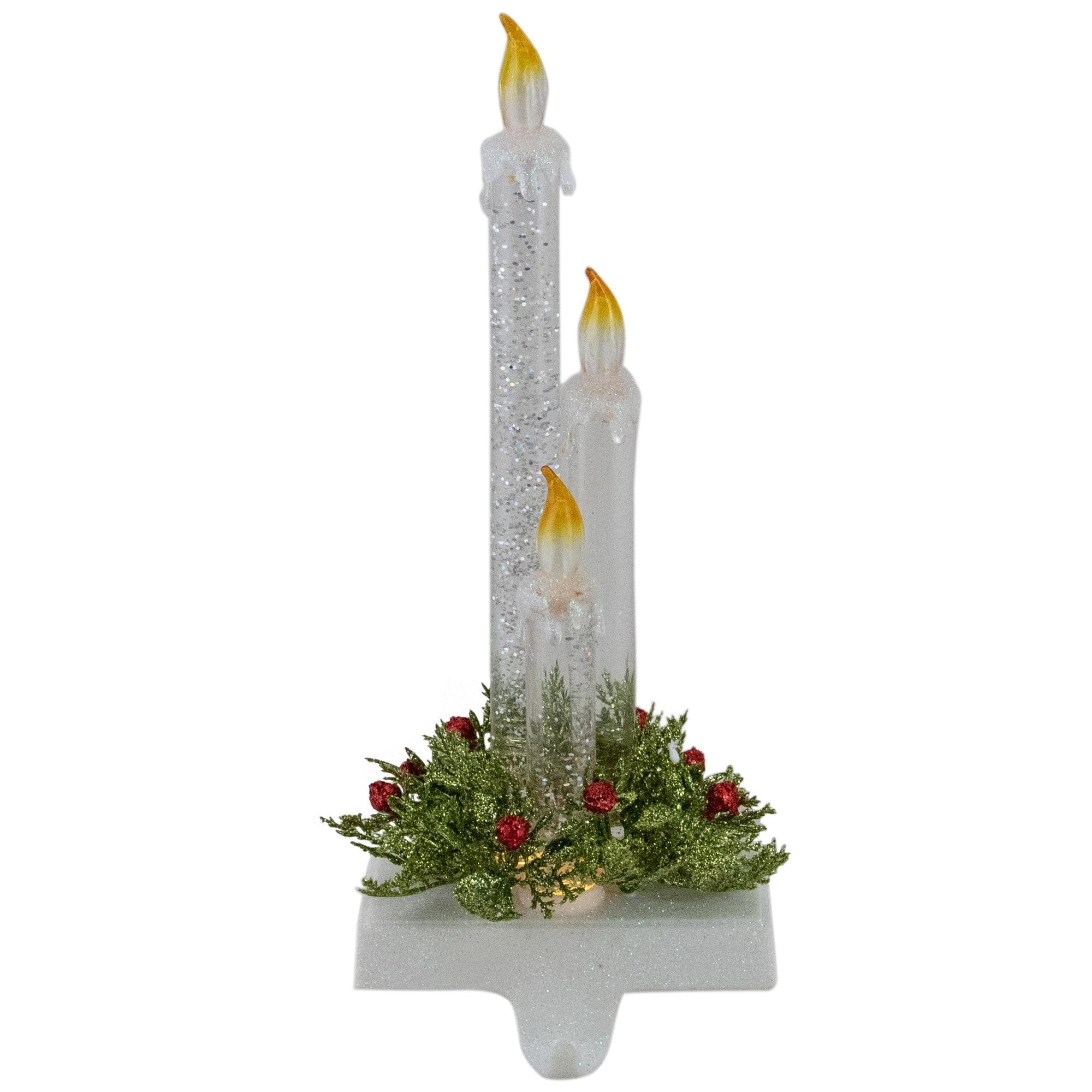 9" LED Lighted Candle Christmas Stocking Holder with Pine Sprigs