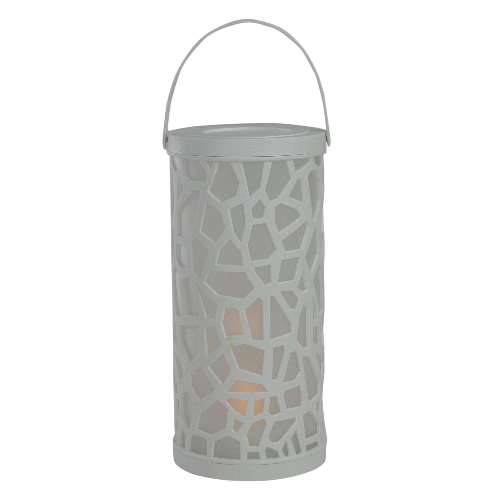 Northlight 9" White Battery Operated Faux Flame LED Tabletop Lantern