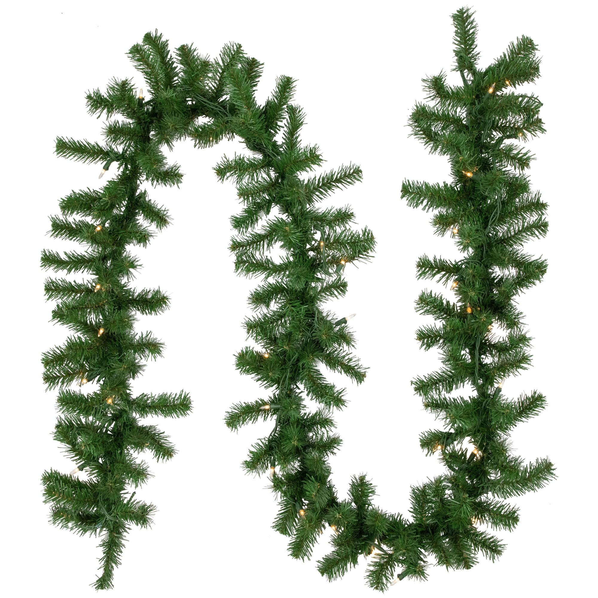 9' Green Pre-Lit Pine Artificial Christmas Garland with Clear Lights