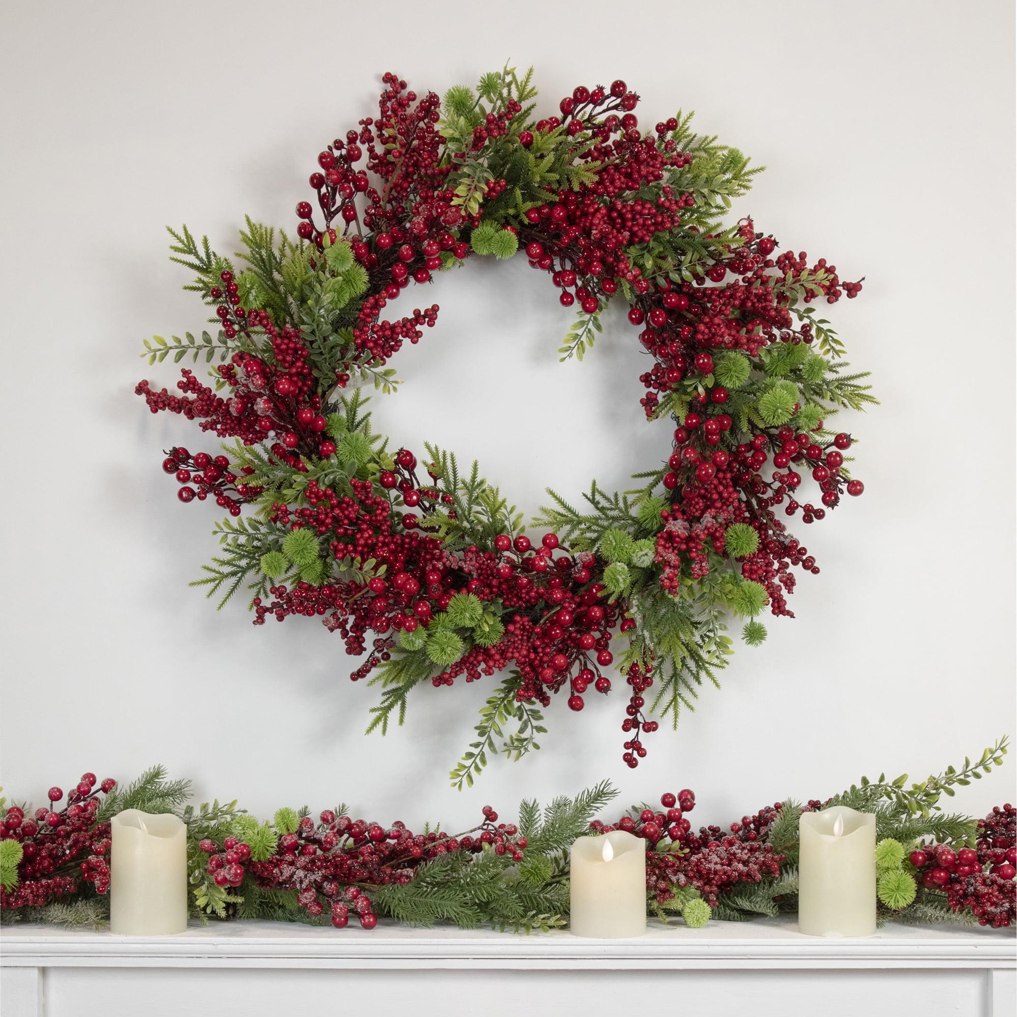 Northlight Artificial Frosted Red Berry and Pine Christmas Wreath, 28-Inch, Unlit