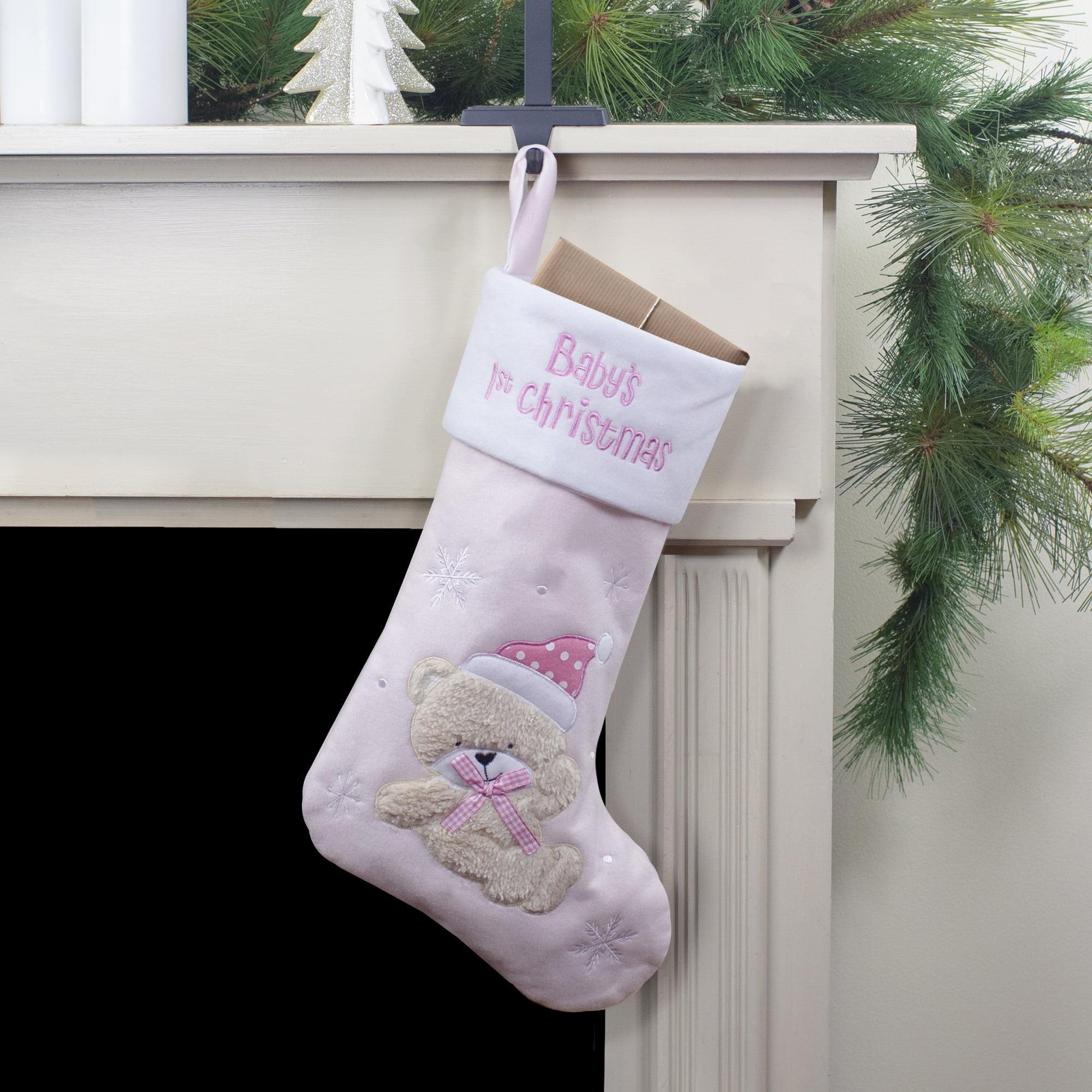 Pink and White Baby's 1st Christmas Teddy Bear Stocking