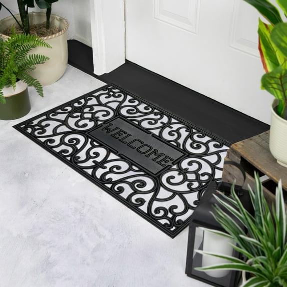 Northlight Seasonal Black Scroll "Welcome" Door Mat 18" x 30"