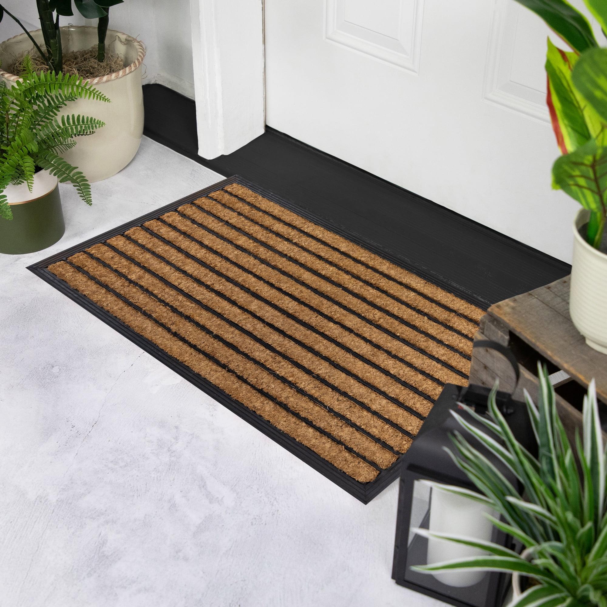 Northlight Seasonal Black and Brown Striped Non-Skid Outdoor Rectangular Doormat 17.75" x 29.5"