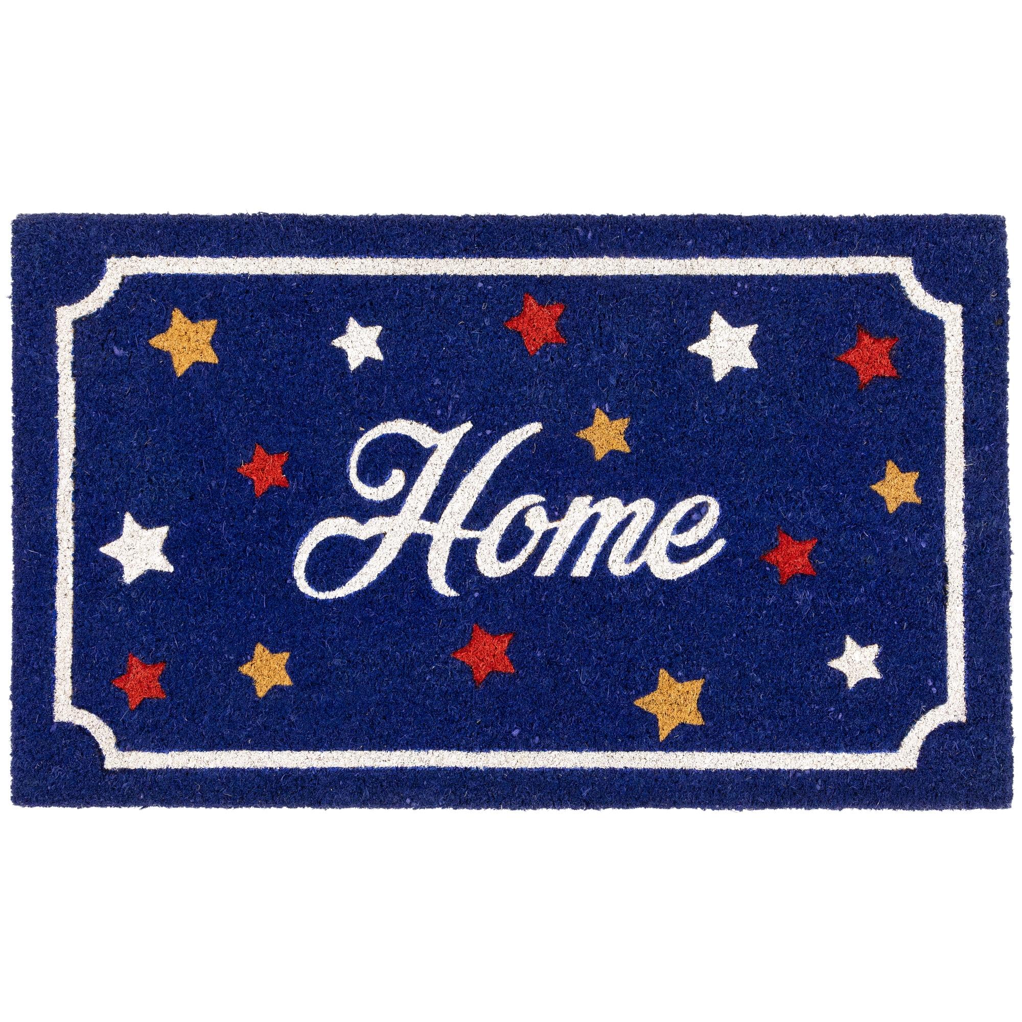 Patriotic Blue Coir Outdoor Doormat with Stars