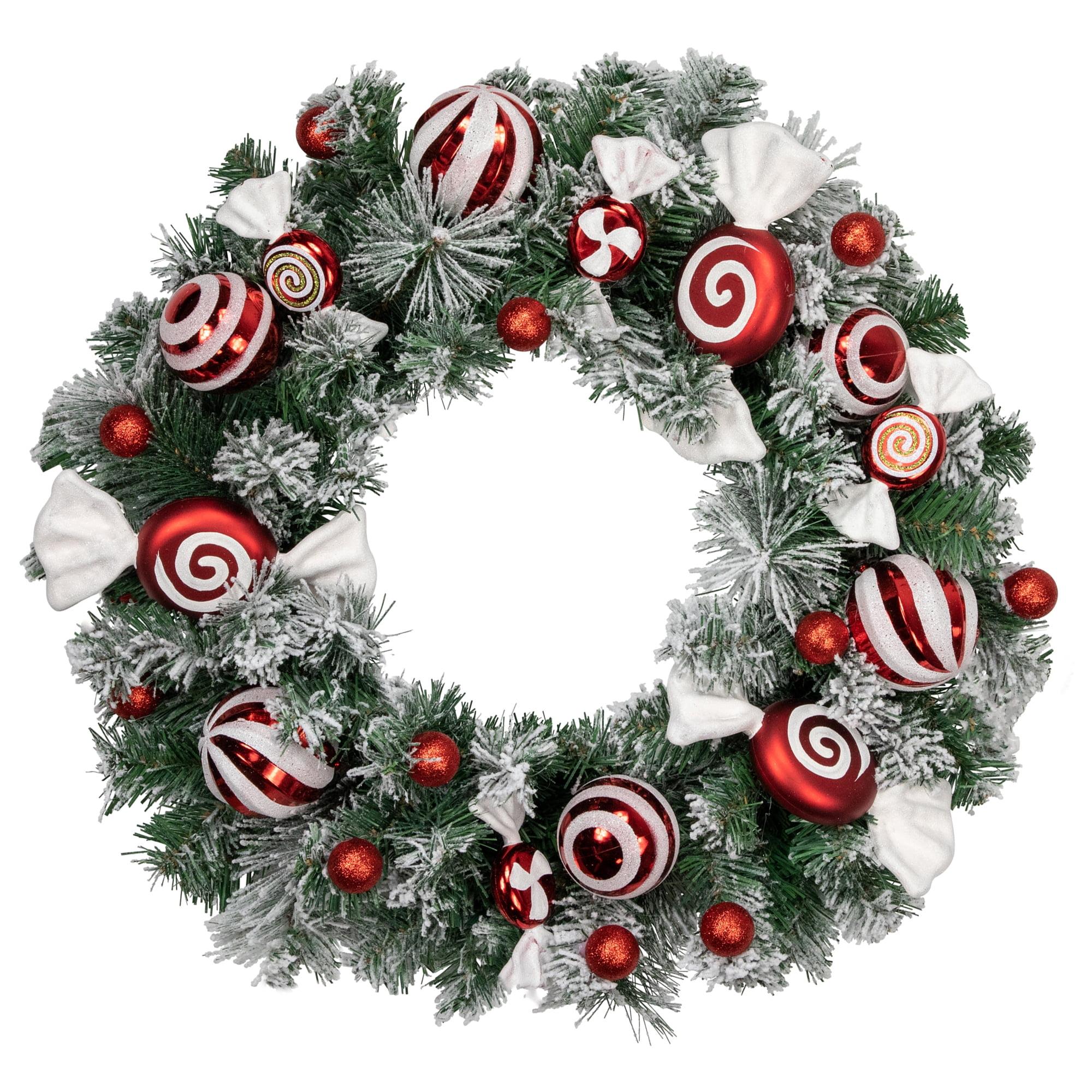 Frosted Pine 24" Artificial Christmas Wreath with Candy Ornaments