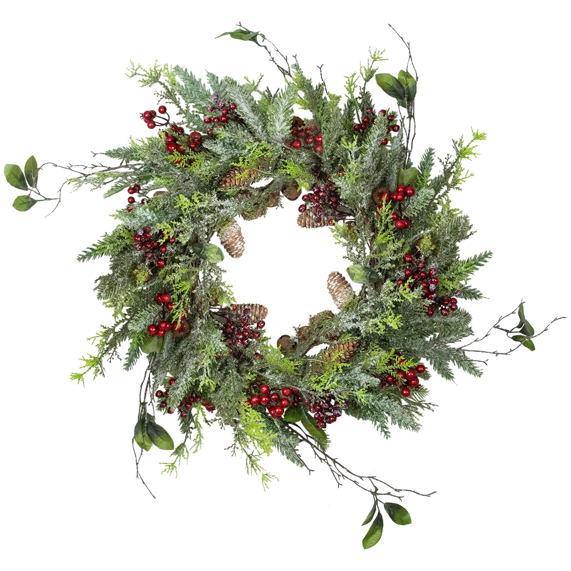 Frosted Pine and Berry Artificial Christmas Wreath 25-Inch Unlit