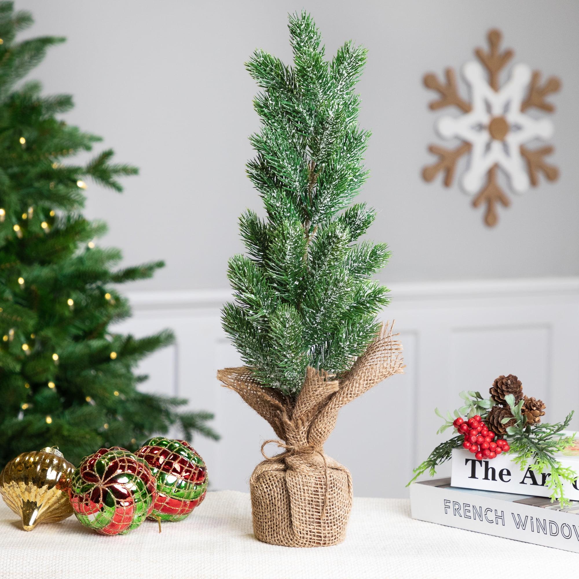 Frosted Pine Tabletop Christmas Tree with Burlap Base