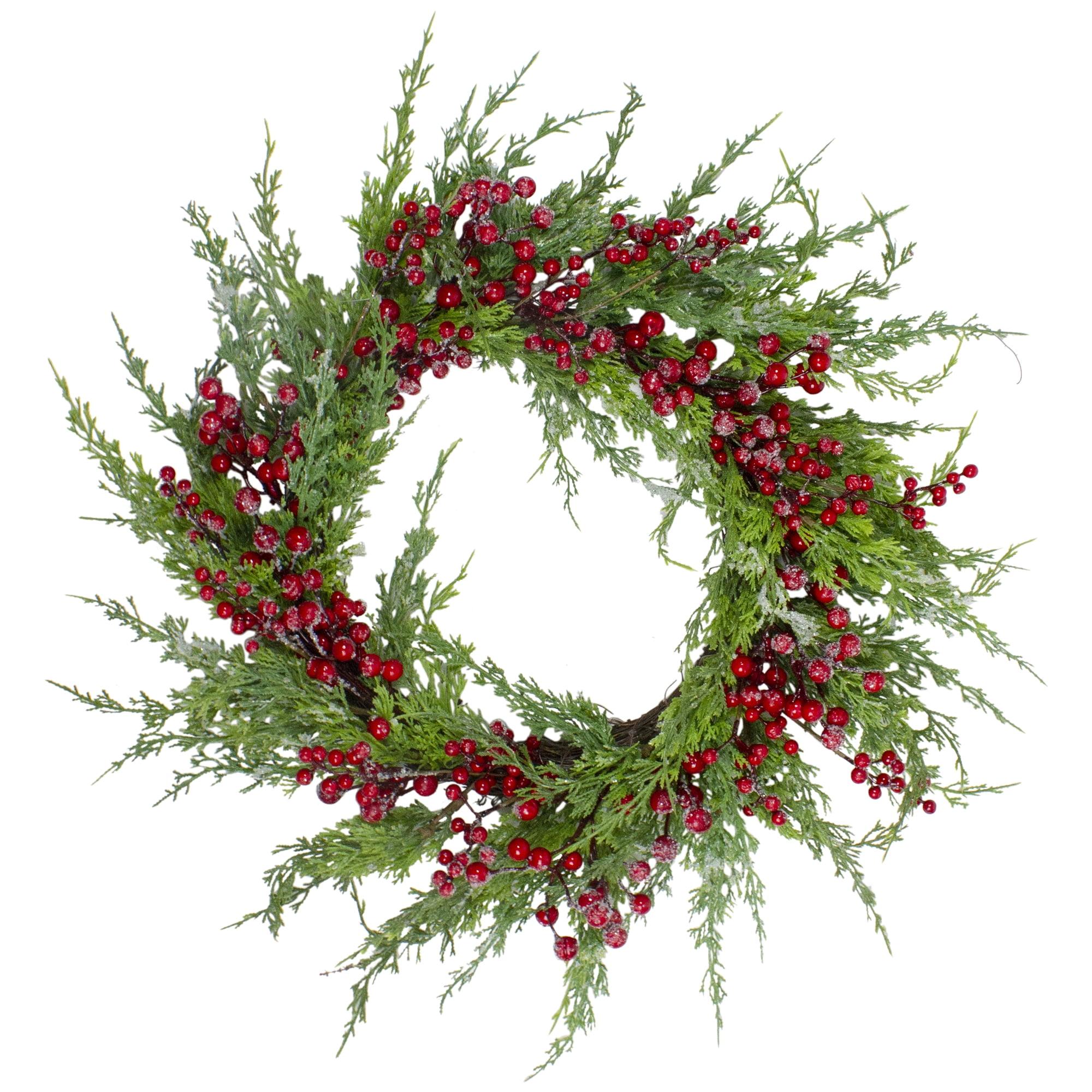 Frosted Red Berries Artificial Christmas Wreath - 26-Inch Unlit