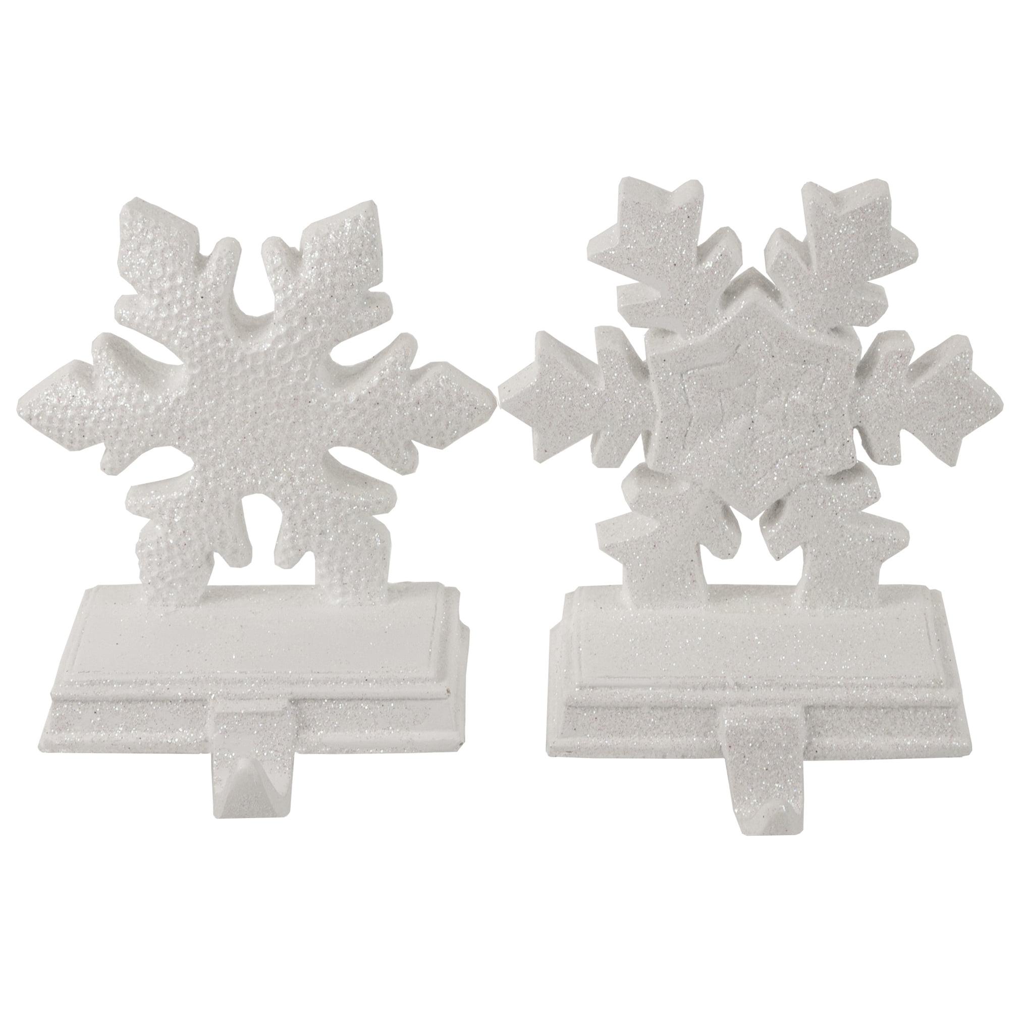 Set of 2 White Glittered Snowflake Christmas Stocking Holder 6.5"