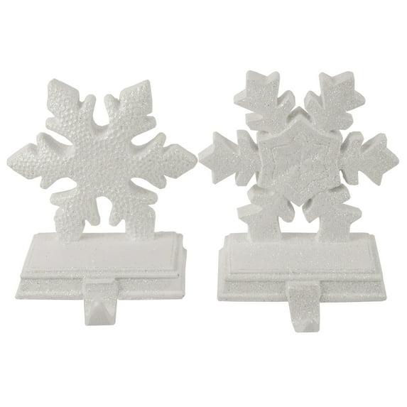 Set of 2 White Glittered Snowflake Christmas Stocking Holder 6.5"