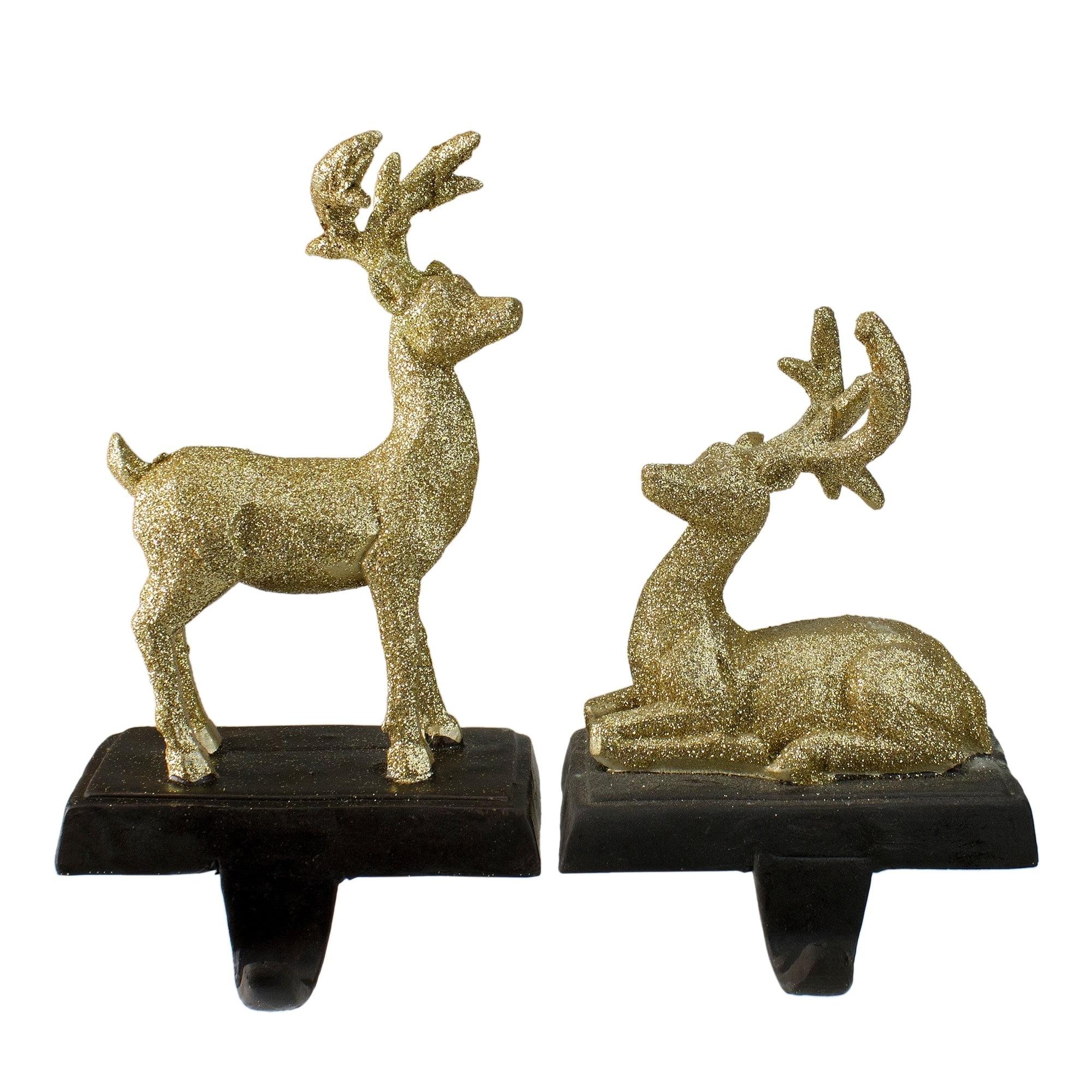 Gold Glitter Reindeer Christmas Stocking Holders Set of 2