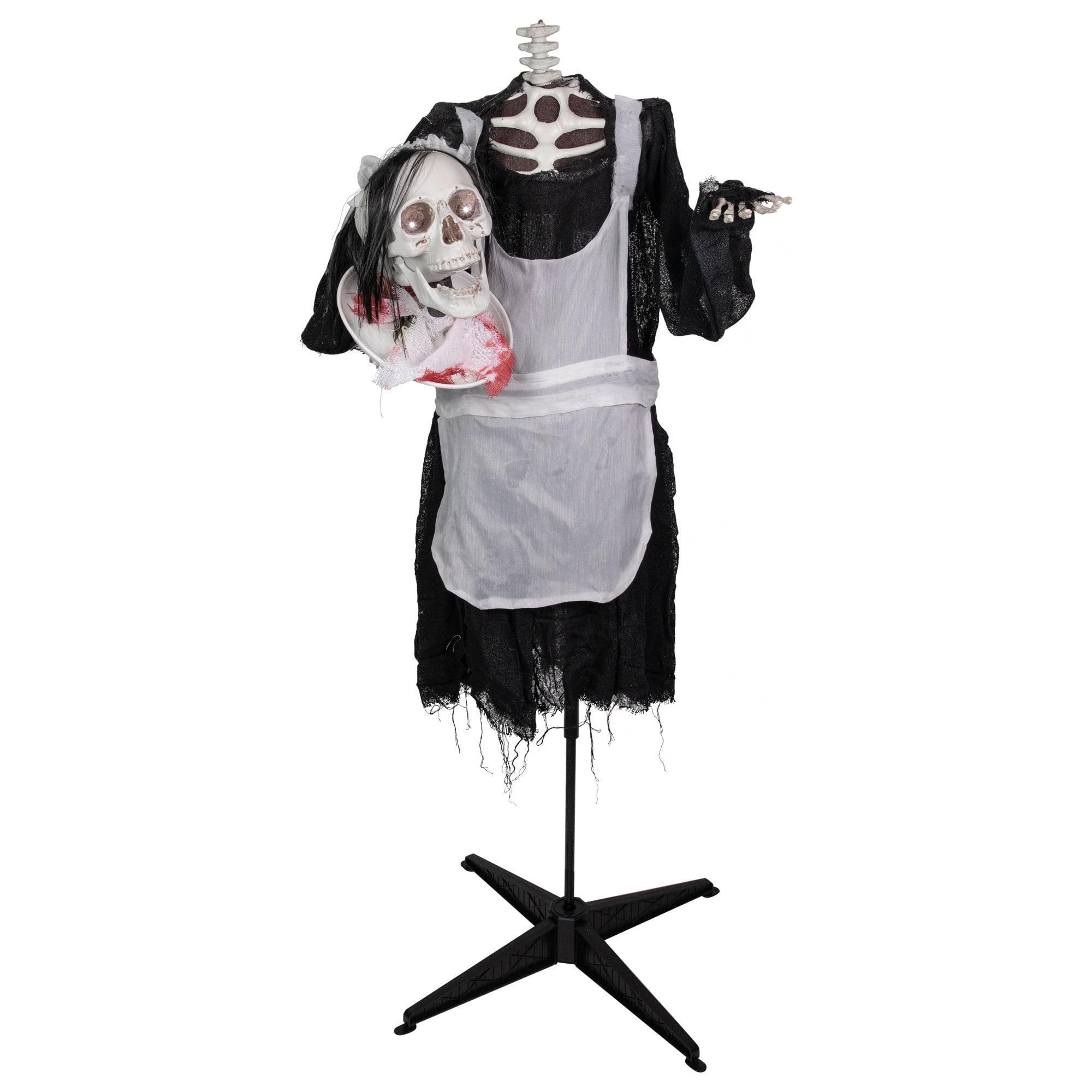 Northlight LED Animated Head-in-Hand Skeleton Maid Halloween Decoration - 57" - White Lights