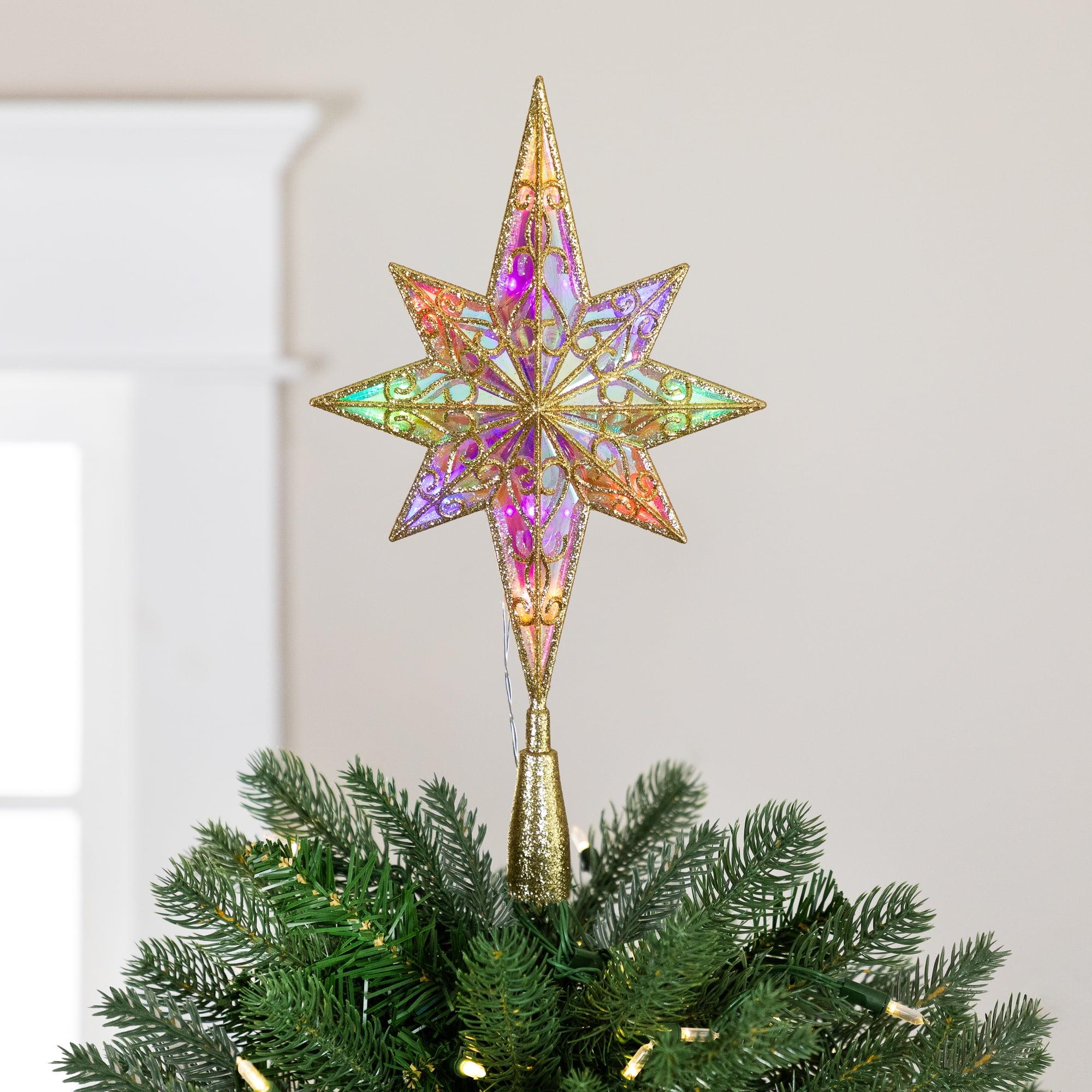 Northlight Seasonal LED Glitter Star Of Bethlehem Christmas Tree Topper - 14.5" - Gold - Multi Lights