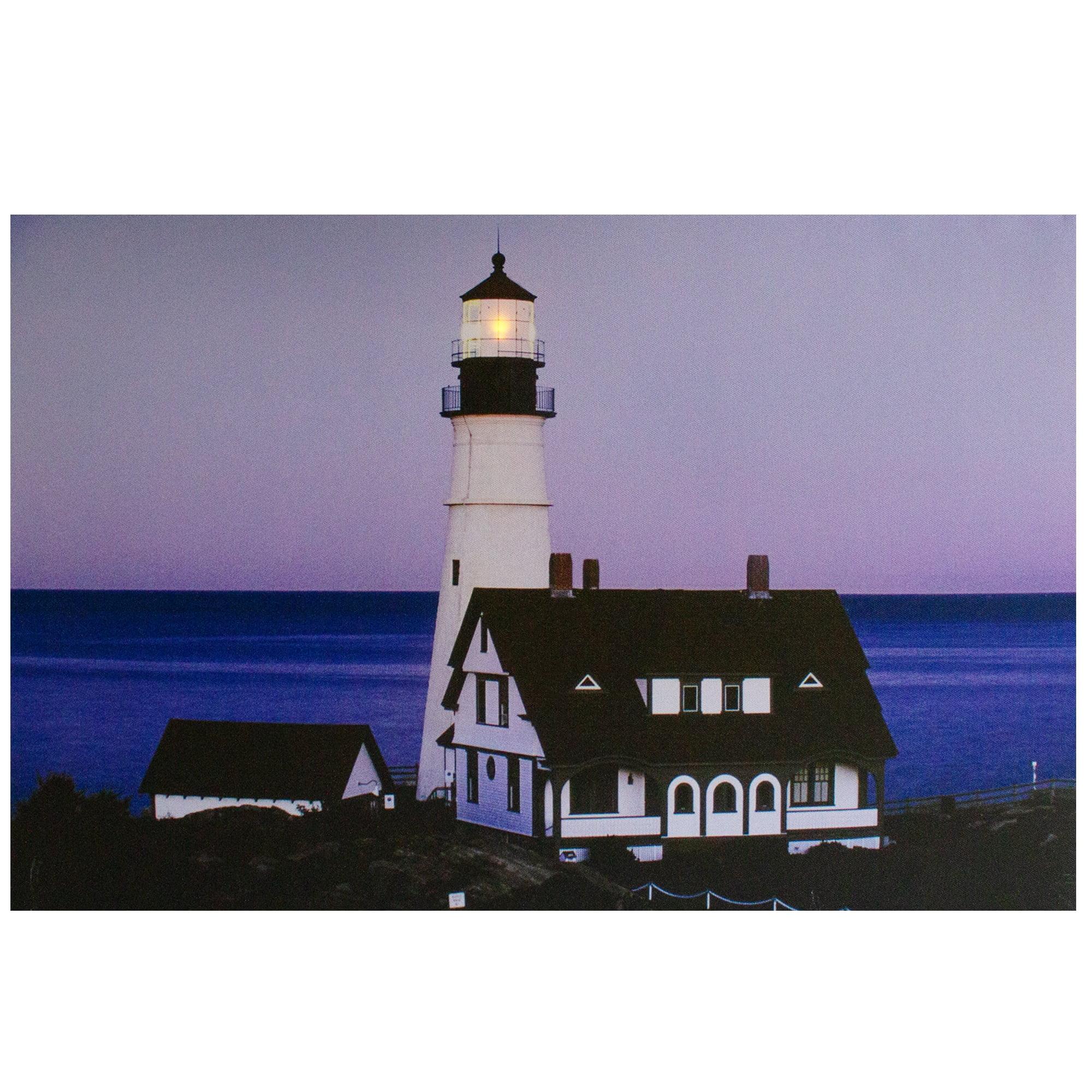 LED Lighted Dusk Lighthouse Seaside Scene Canvas Wall Art 15.75" x 23.75"