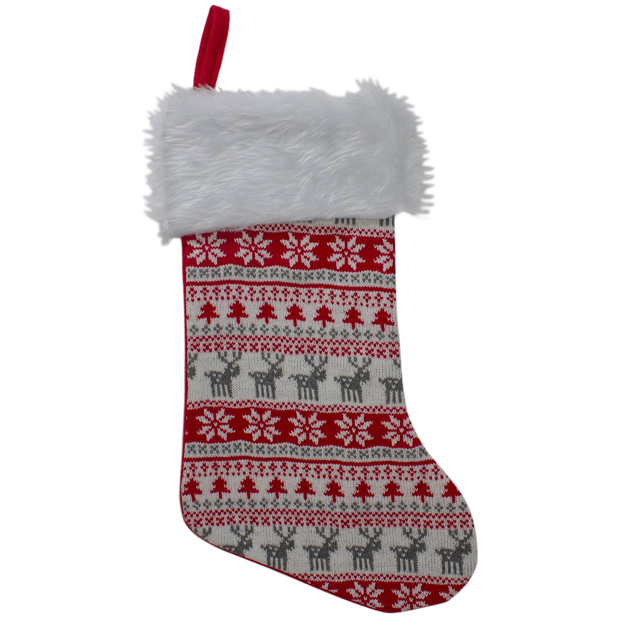 Northlight Nordic Print with Faux Fur Cuff Christmas Stocking - Red/White