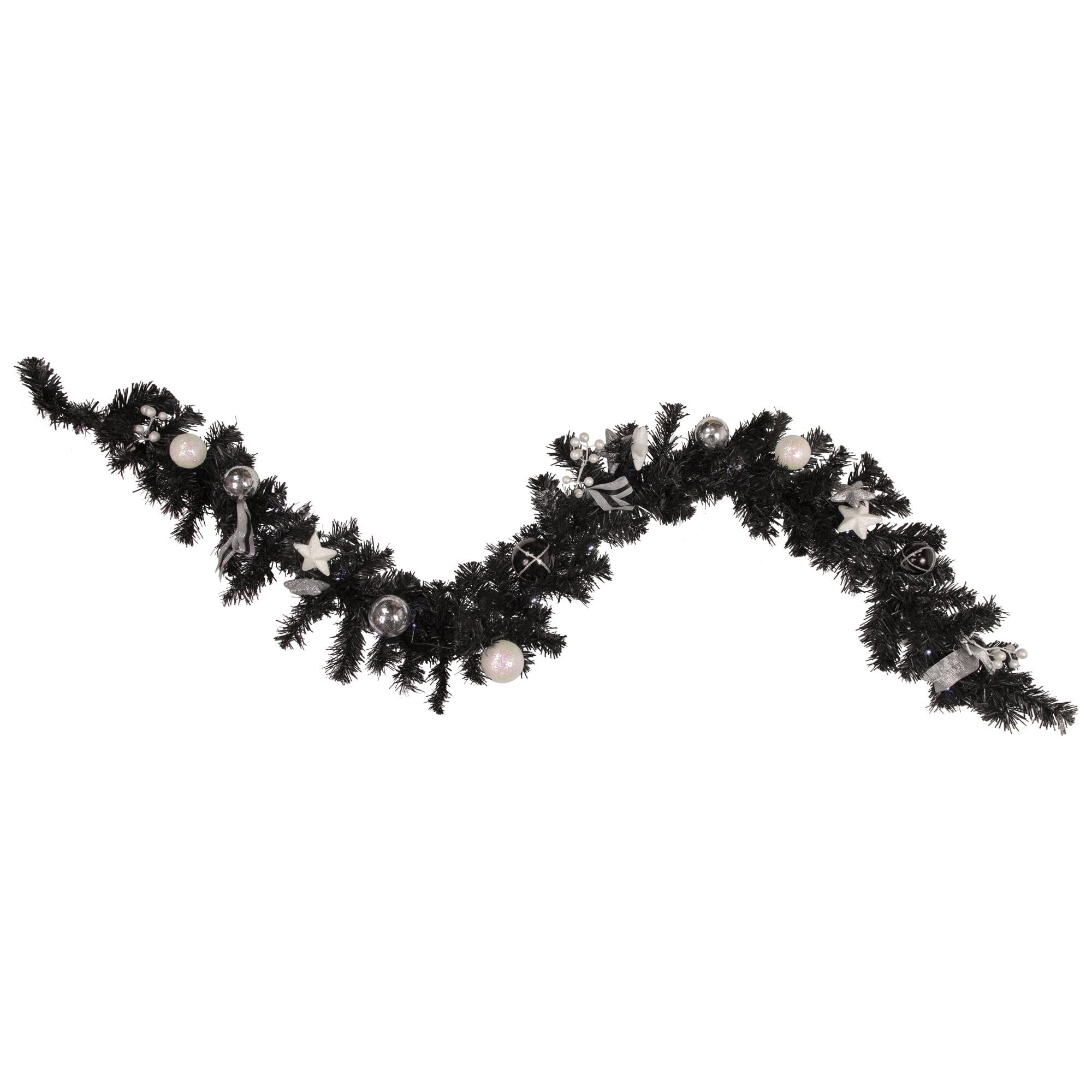 Pre-Lit Black Pine Artificial Christmas Garland with Ribbon and LED Lights