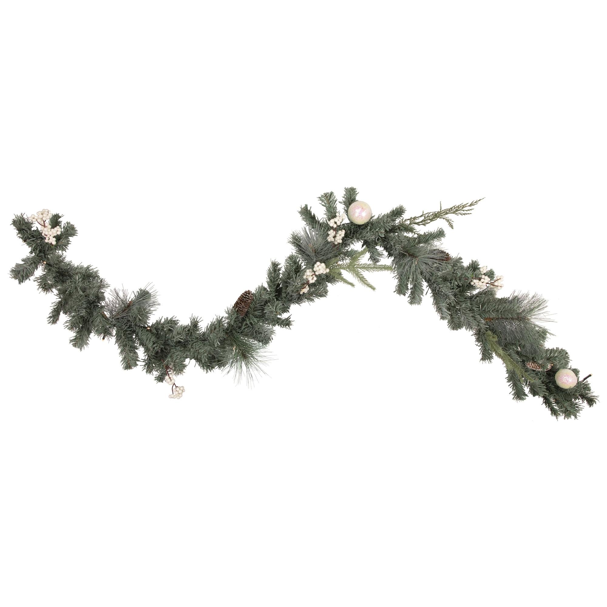 6' Frosted Green Pine Garland with Warm White LED Lights