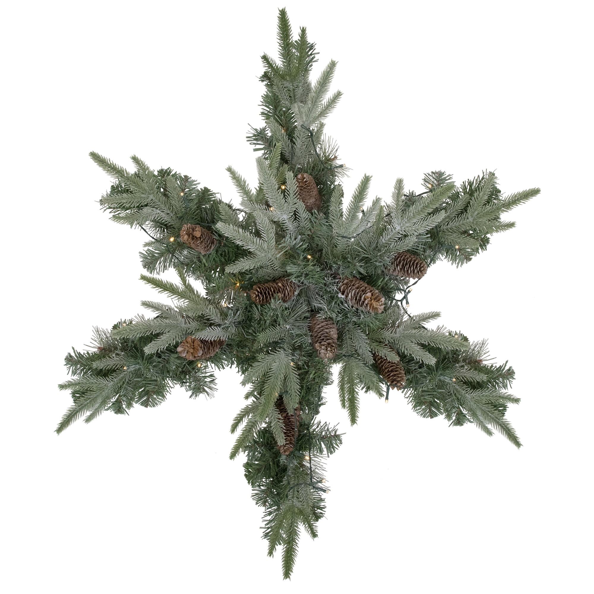 28" Pre-Lit Pine Cone Christmas Snowflake Wreath with Warm White LED