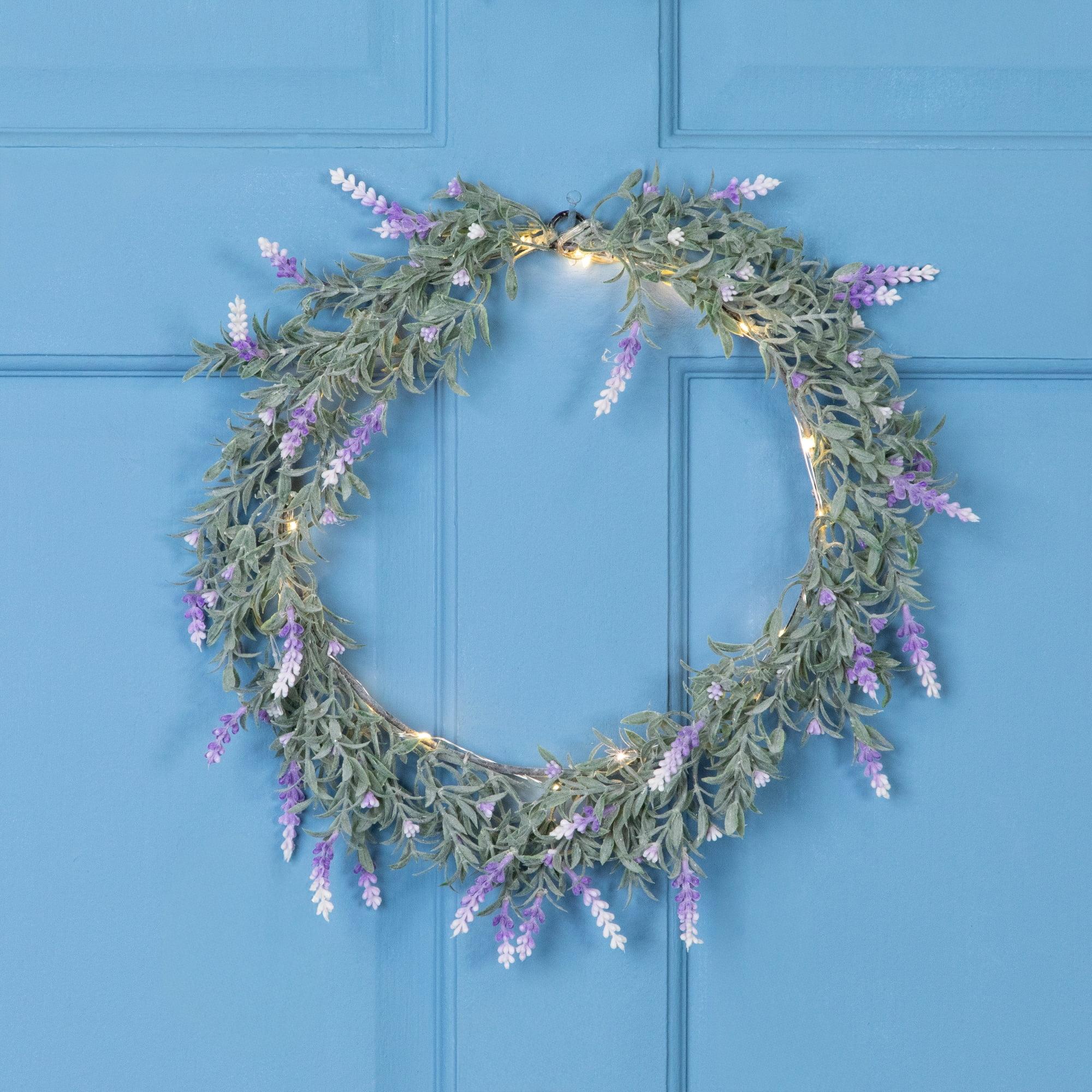 Northlight Pre-Lit Battery Operated Lavender Spring Wreath- 16" - White LED Lights