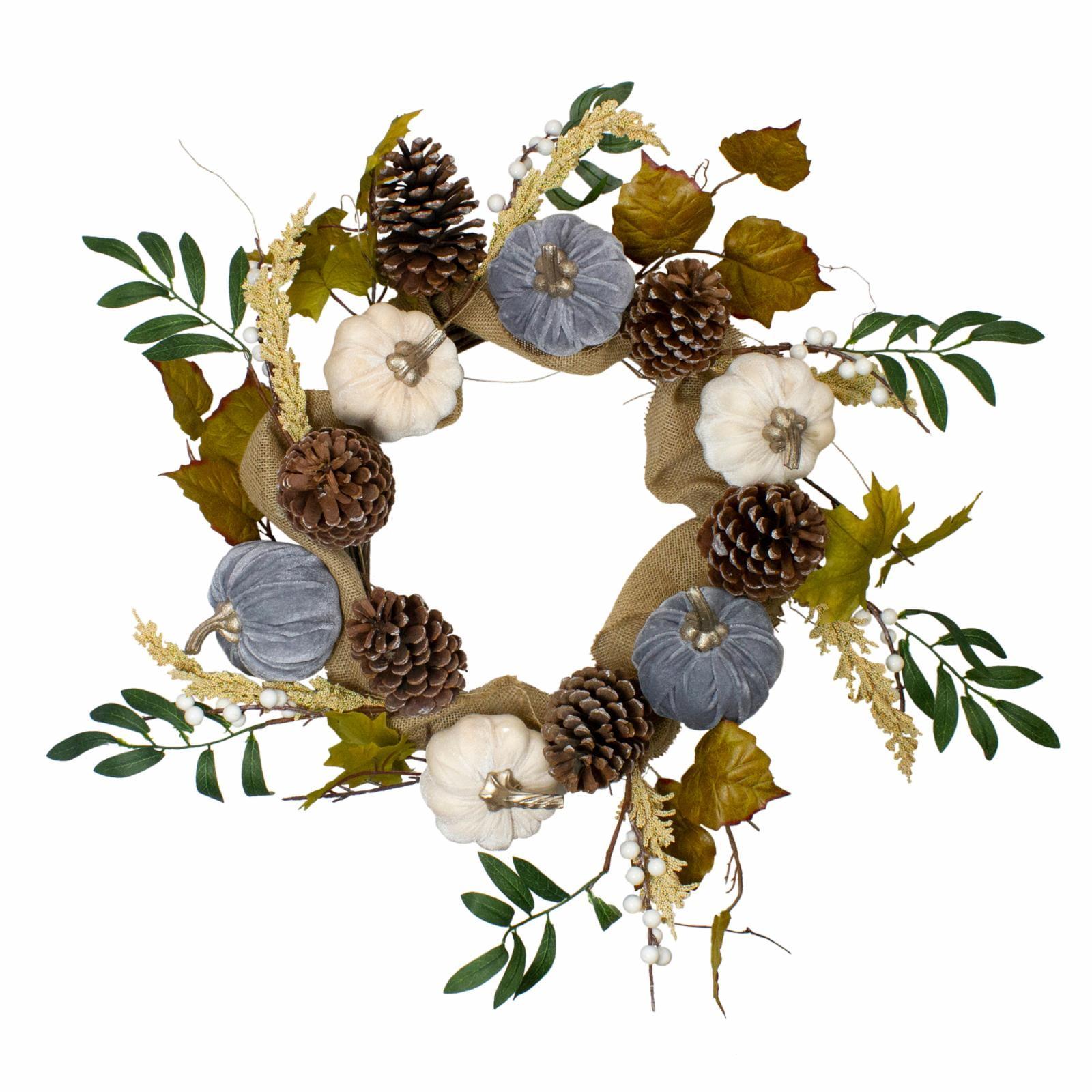 24-Inch Burlap and Pine Cone Fall Grapevine Wreath