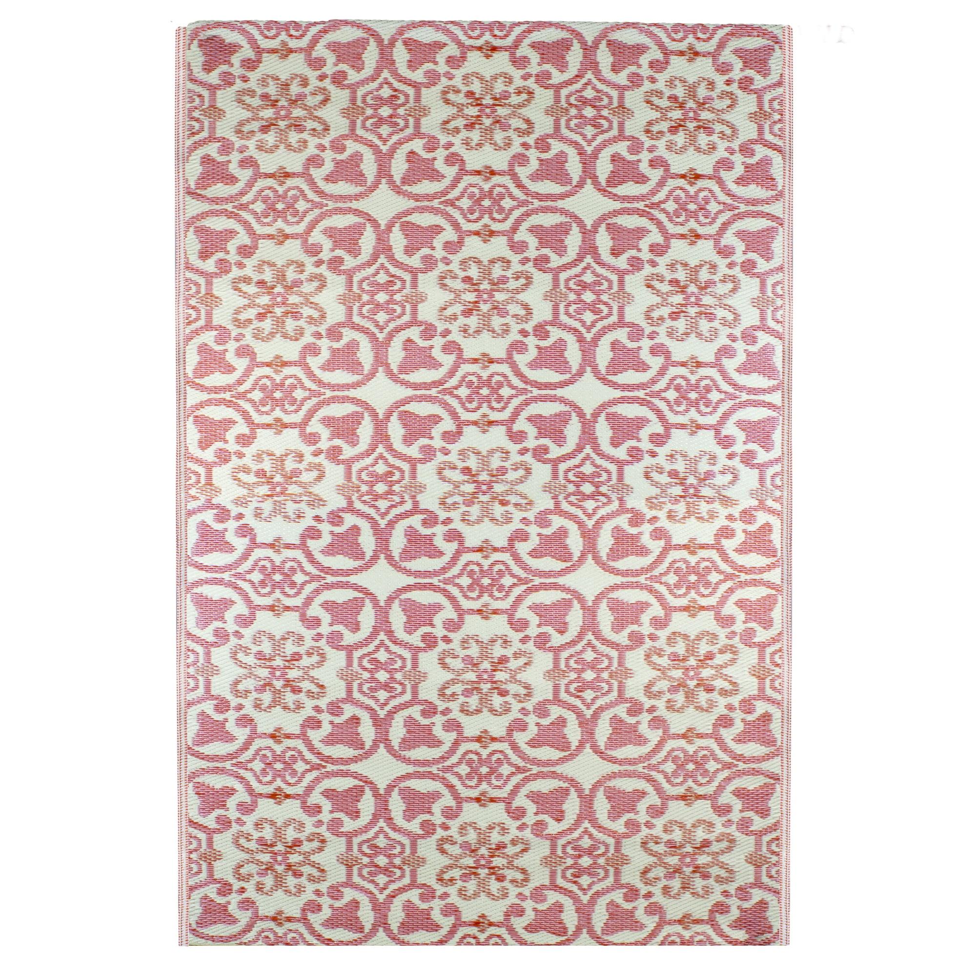 Northlight 4' x 6' Pink and Cream Floral Design Rectangular Outdoor Area Rug