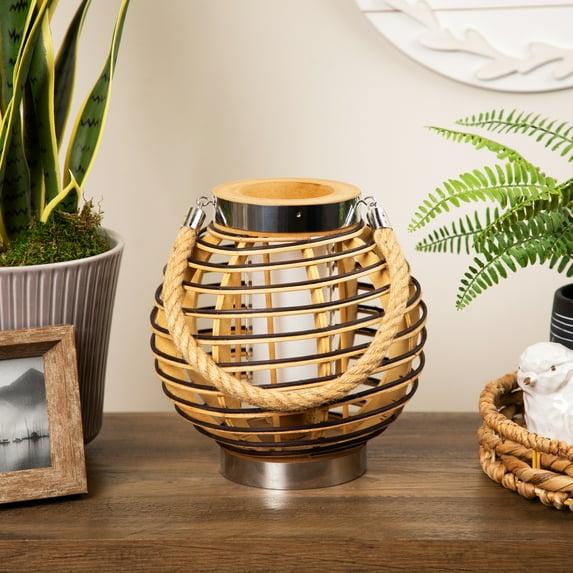 Northlight Seasonal 9.5" Rustic Chic Round Rattan Decorative Candle Holder Lantern with Jute Handle